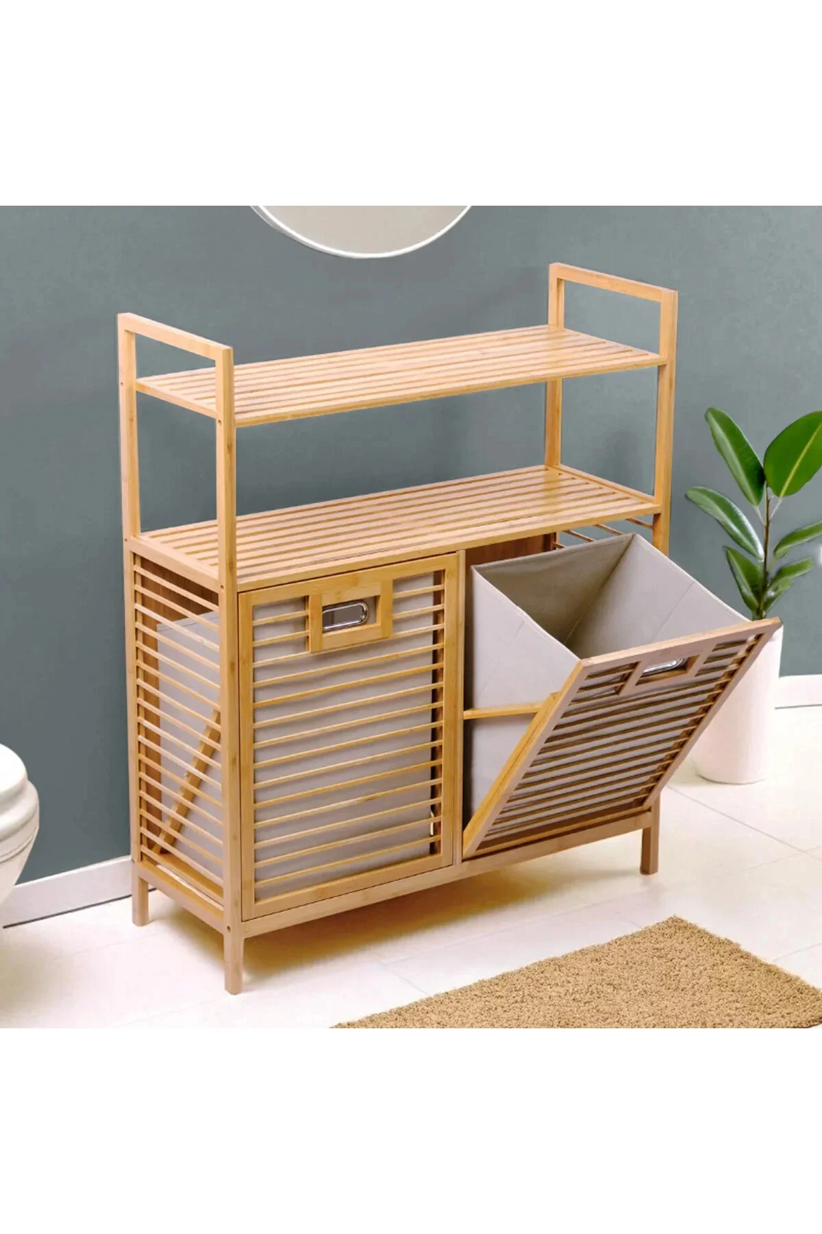 Kirli 2 Kat Organizer Raflı - 2 Bölmeli Önden Çek Aç Kalın Ahşap Bambu Kirli Çamaşır Sepeti 80X33X87 Kirli 2 Kat Organizer Raflı - 2 Bölmeli Önden Çek Aç Kalın Ahşap Bambu Kirli Çamaşır Sepeti 80X33X87