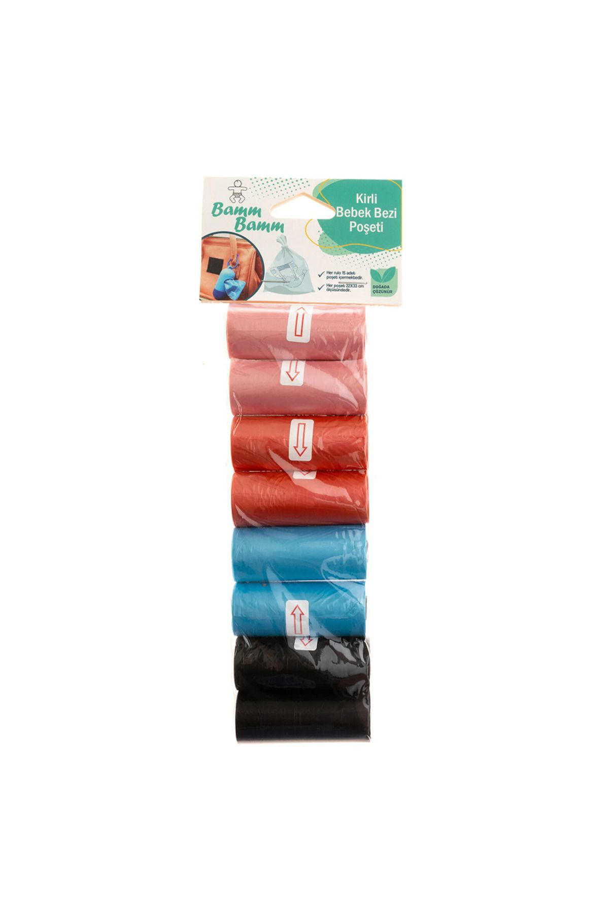 Bamm Kirli Bebek Bezi Çöp Poşeti 8 Rulo(120 Adet) Yeni Desen 440583