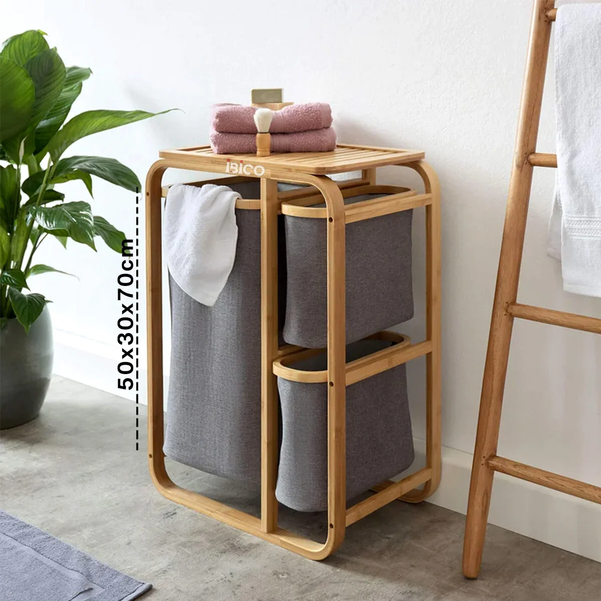 Kirli Çamaşır Sepeti Ahşap - Bambu 3 Organizer Bölmeli Kumaş Çantalı 50X30X70CM Fiyatı, Yorumları ve Özellikleri