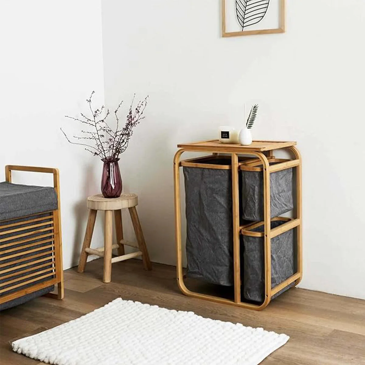 Kirli Çamaşır Sepeti Ahşap - Bambu 3 Organizer Bölmeli Kumaş Çantalı 50X30X70CM Fiyatı, Yorumları ve Özellikleri