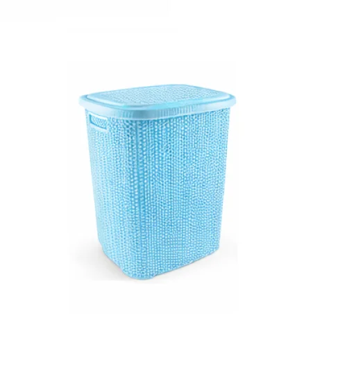 Kirli Çamaşır Sepeti Kapaklı 65 LT Örgü Desenli Plastik Çamaşır Sepeti Banyo Sepeti - Mi
