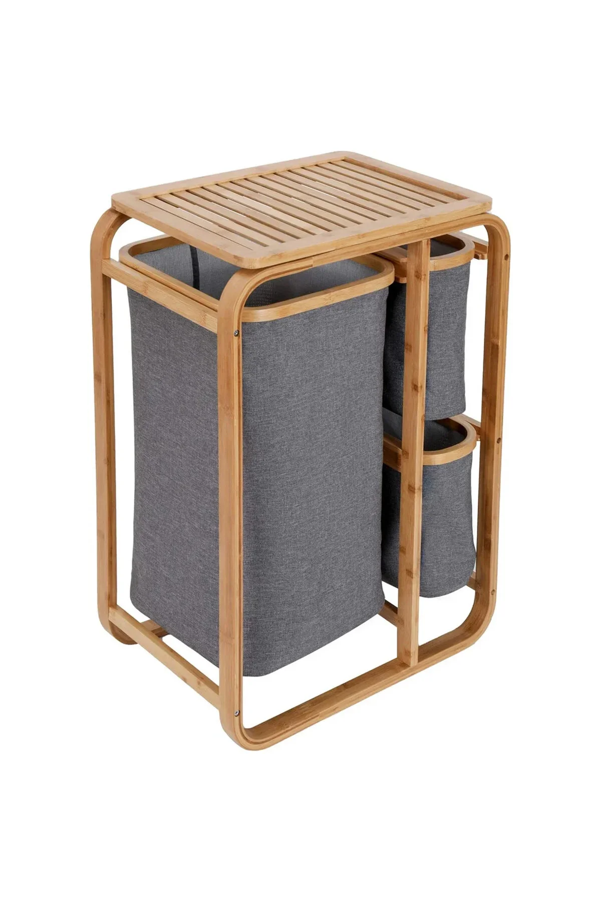 Kirli Çamaşır Sepeti Ahşap - Bambu 3 Organizer Bölmeli Kumaş Çantalı 50X30X70CM Kirli Çamaşır Sepeti Ahşap - Bambu 3 Organizer Bölmeli Kumaş Çantalı 50X30X70CM