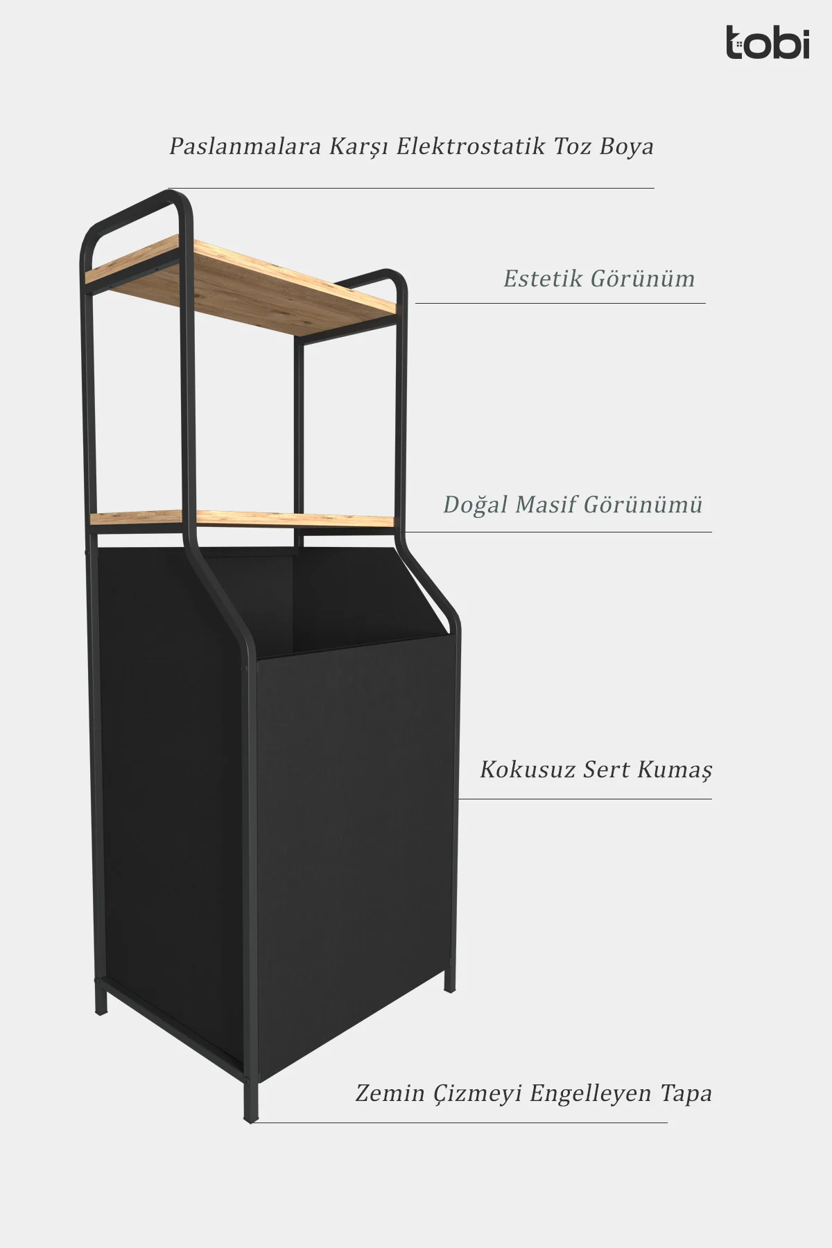 Kirli Sepeti Ahşap Raflı 2 Katlı Geniş Kumaş Banyo Dolabı Düzenle