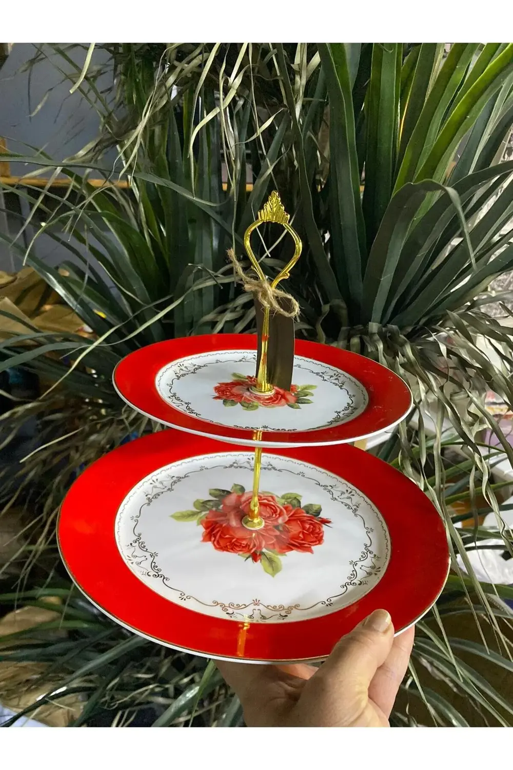 Kırmızı 2 Katlı Sunum Tabağı