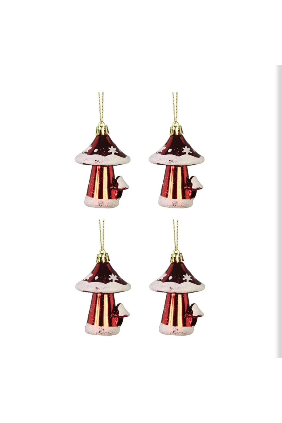 Kırmızı 4'lü Mantar Yılbaşı Süsü, 10 cm, neşeli ve renkli dekoras