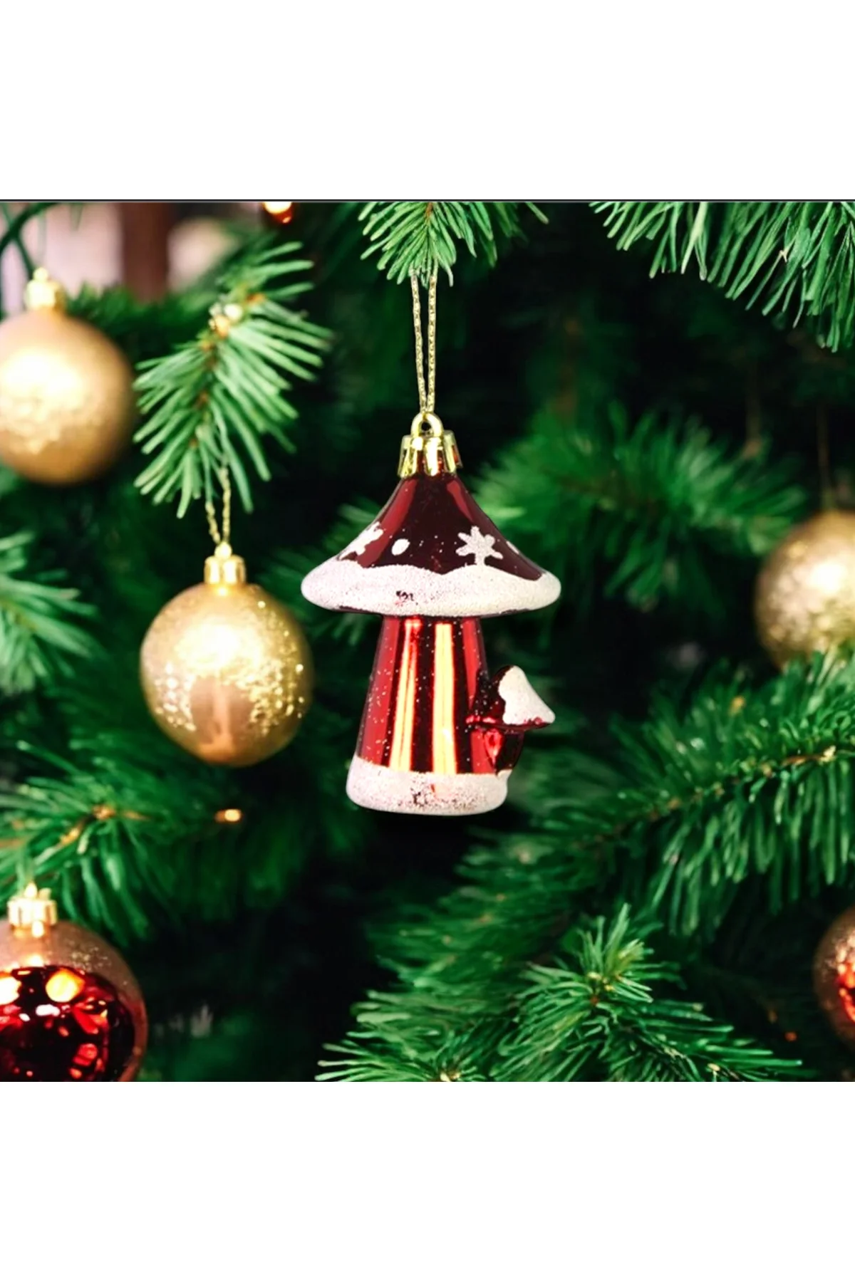 Kırmızı 4'lü Mantar Yılbaşı Süsü, 10 cm, neşeli ve renkli dekoras
