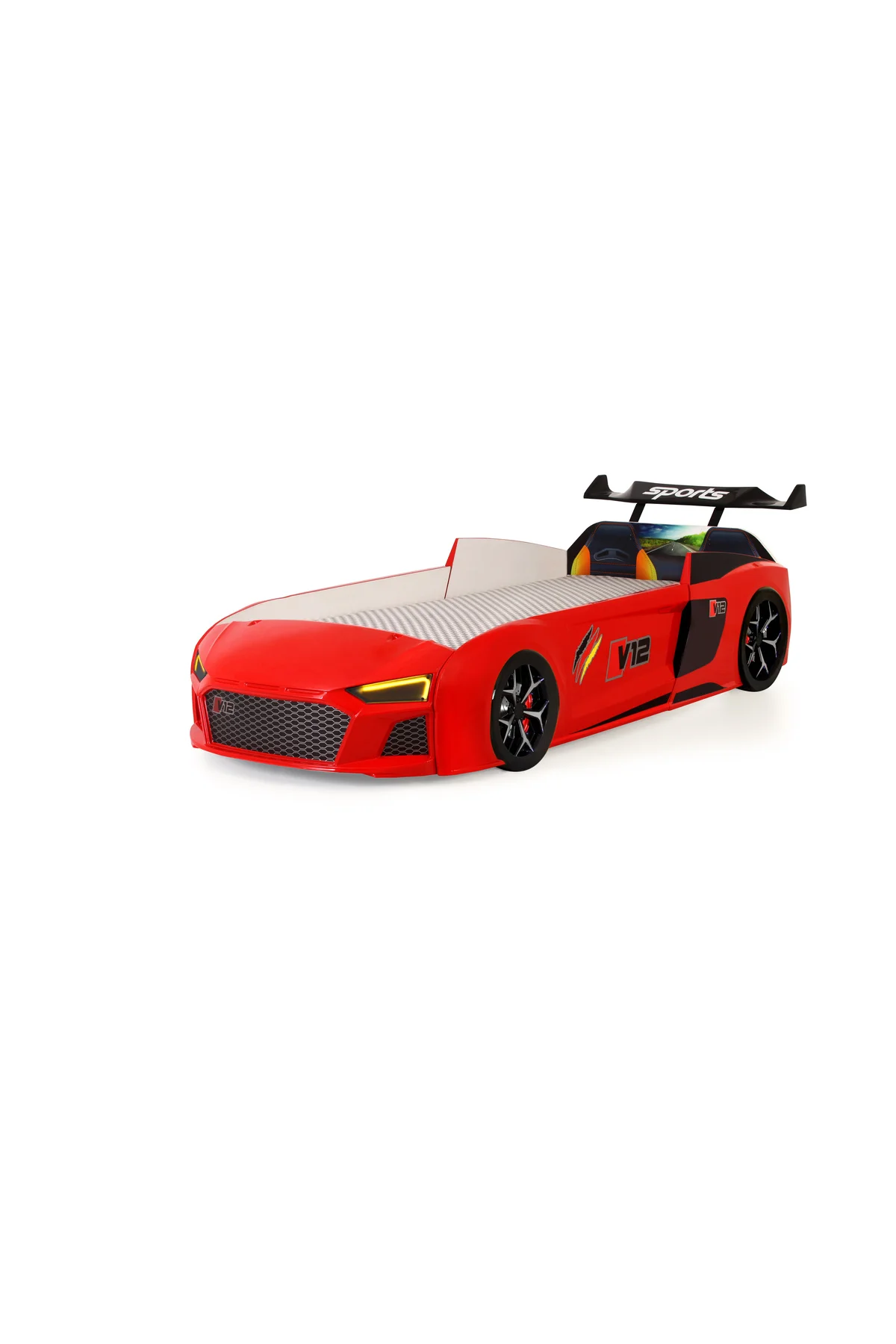 Kırmızı Arabalı Yatak V12 Audi Işıklı Full Plastik
