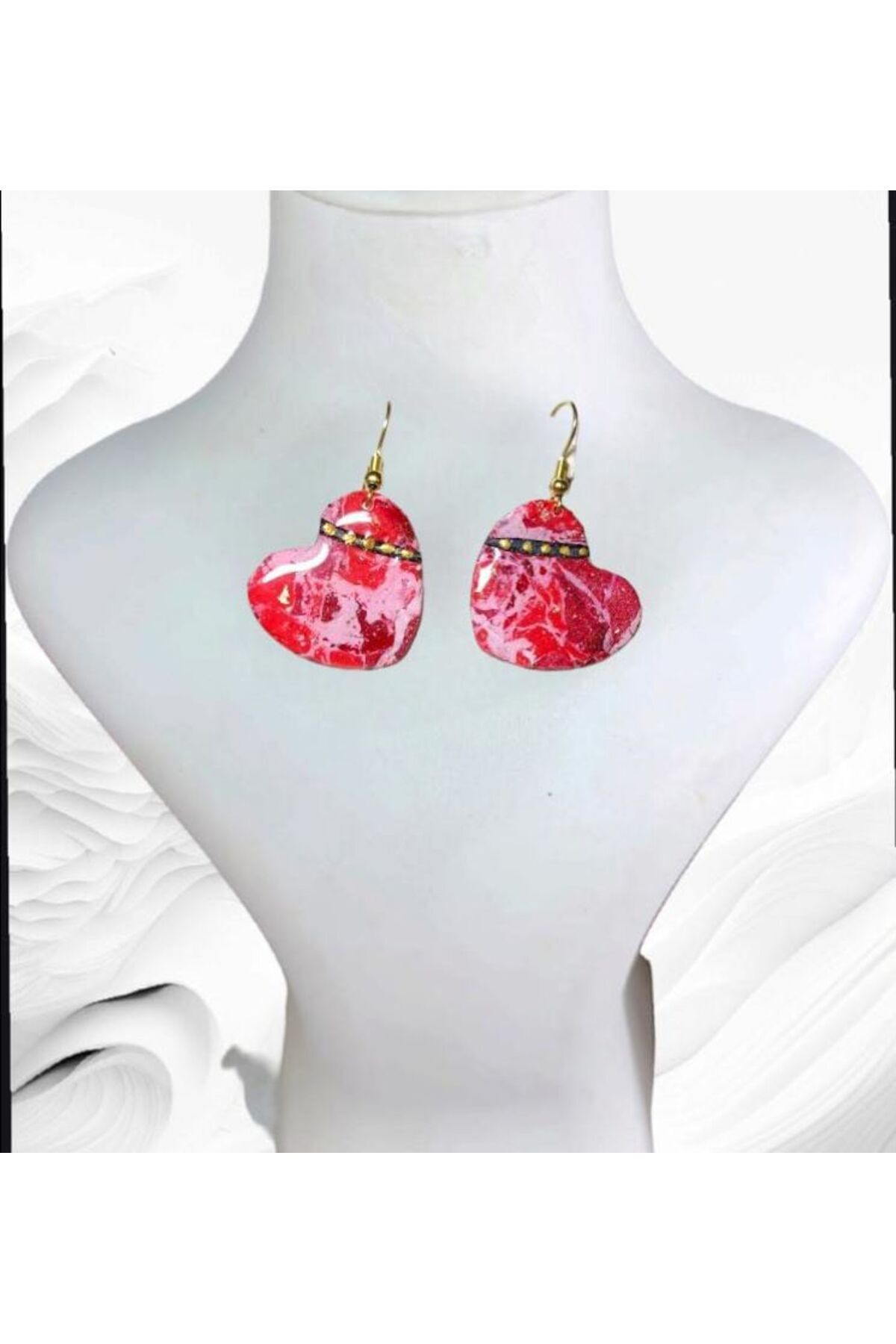 Kırmızı Aşk Polimer Kil & Epoksi Tasarım Küpe