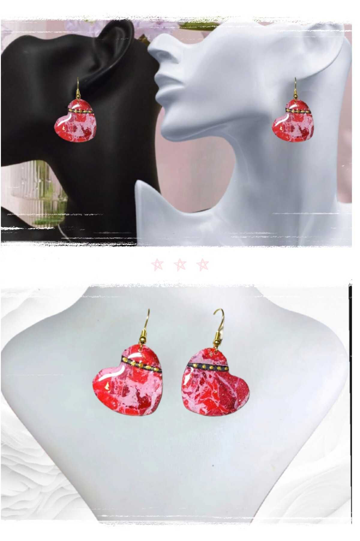 Kırmızı Aşk Polimer Kil & Epoksi Tasarım Küpe