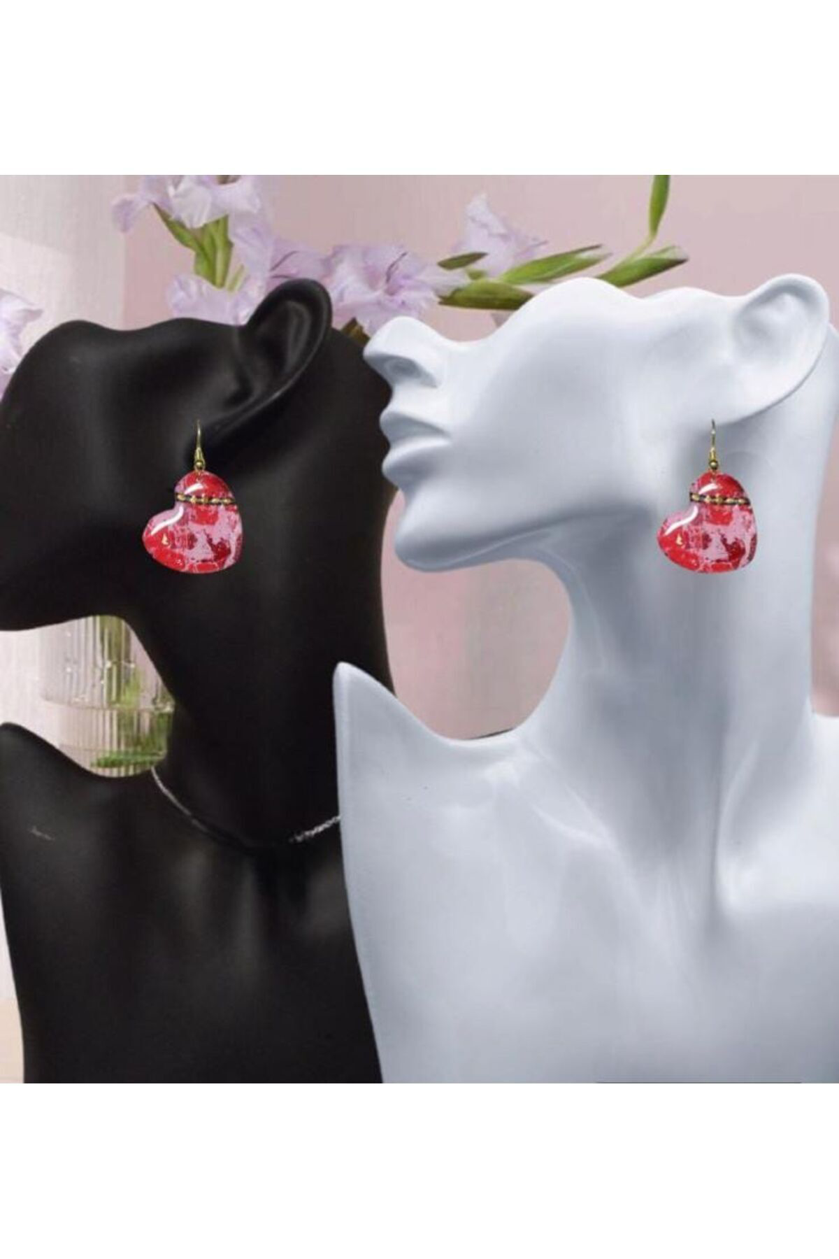 Kırmızı Aşk Polimer Kil & Epoksi Tasarım Küpe