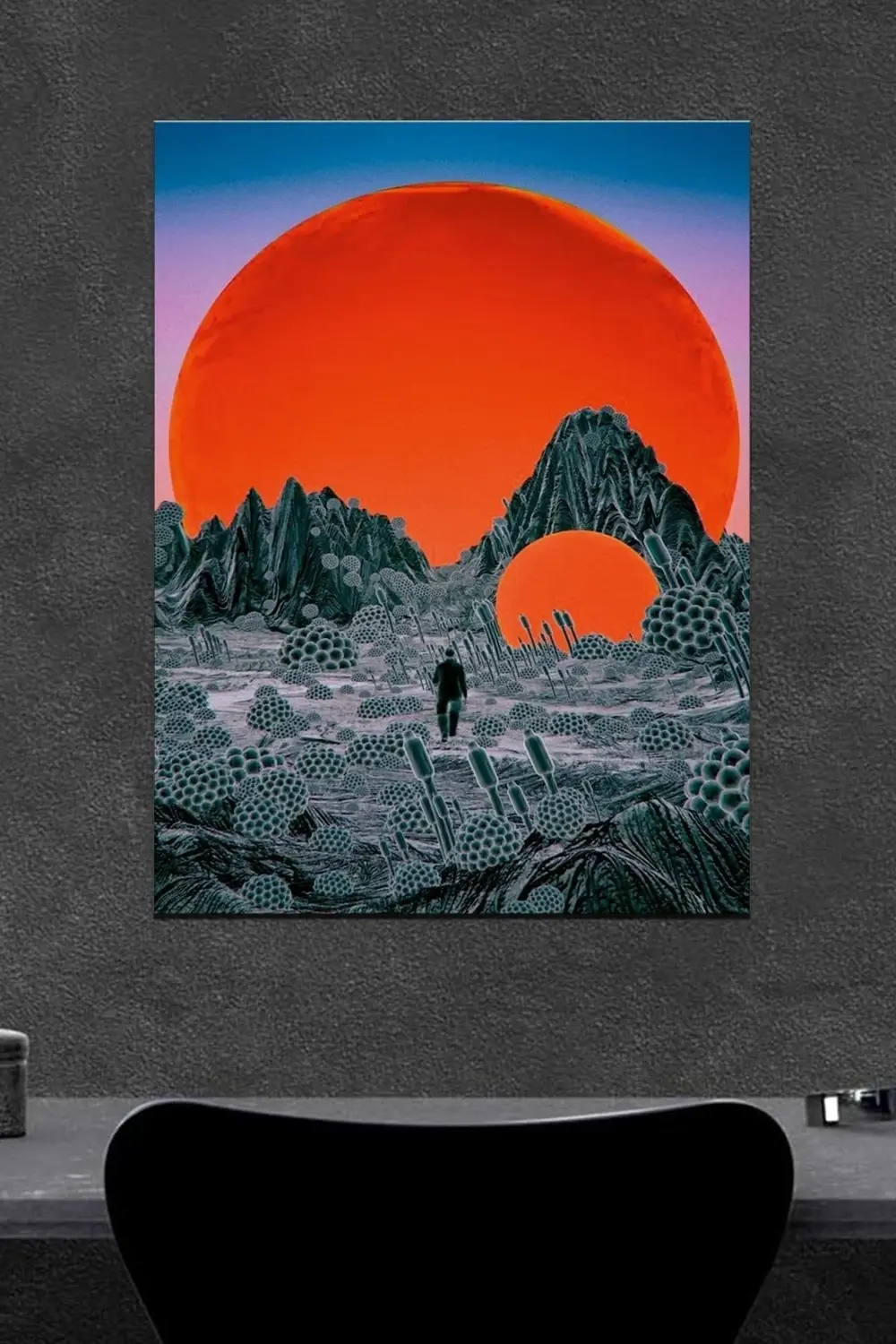 Kırmızı Ay Manzara Ahşap Poster (27x18)