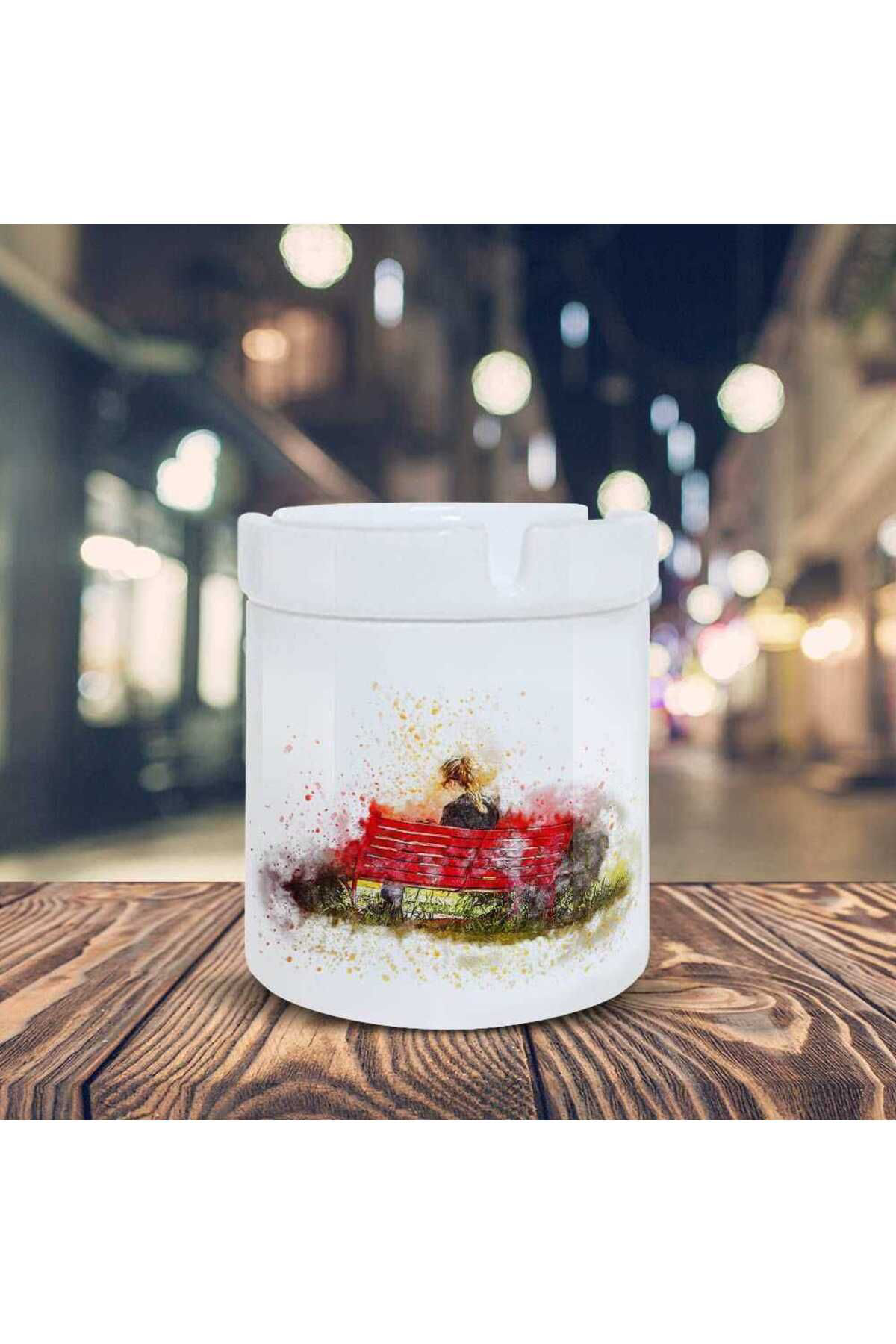 Asilmeydan Kırmızı Bankta Oturan Kız Baskılı Küllük Kül Tablası-3703864