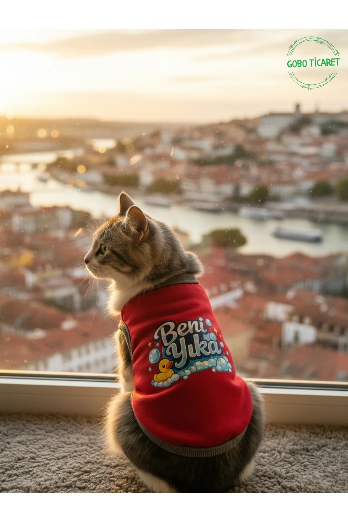 Kırmızı Beni Yıka Baskılı Kedi ve Köpek Kıyafeti–Evcil Hayvan Tiş