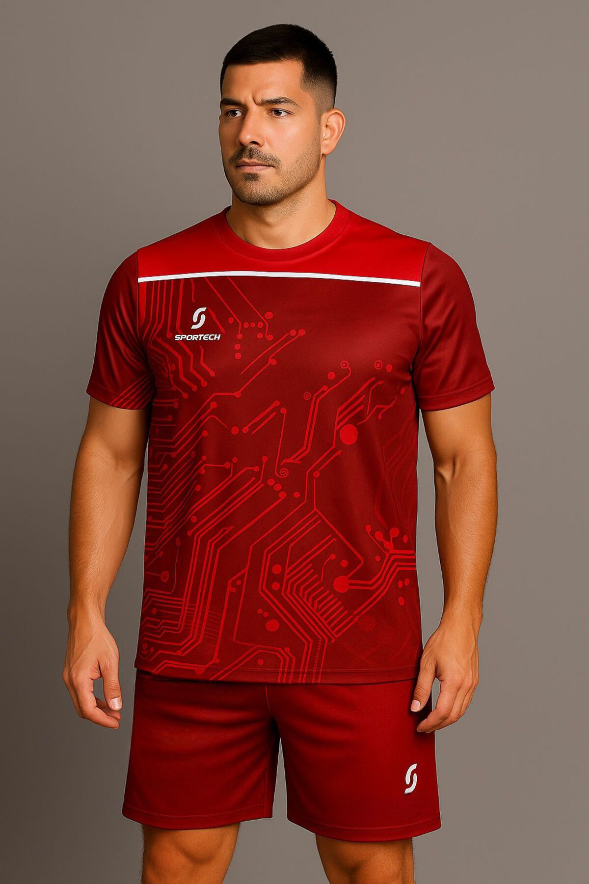 Sportech Kırmızı-Beyaz Forma Takımı K0130 (Tek Kelime İsim Ve Numara Yazil