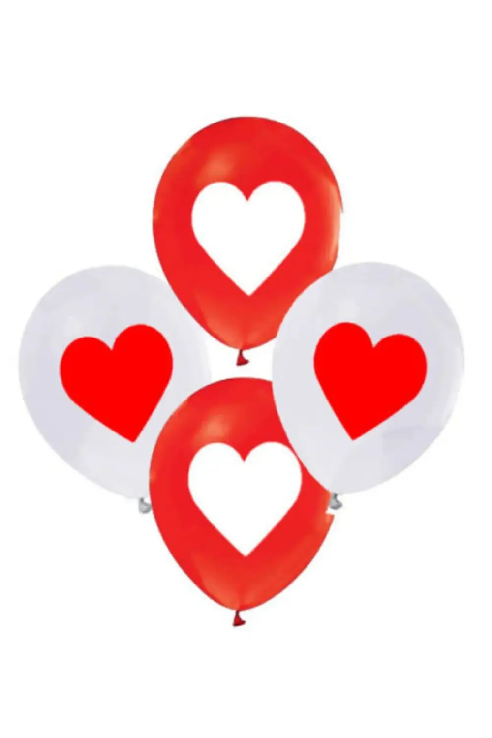 Kırmızı Beyaz Kalp Desenli Balon 12 Inch 20 Adet