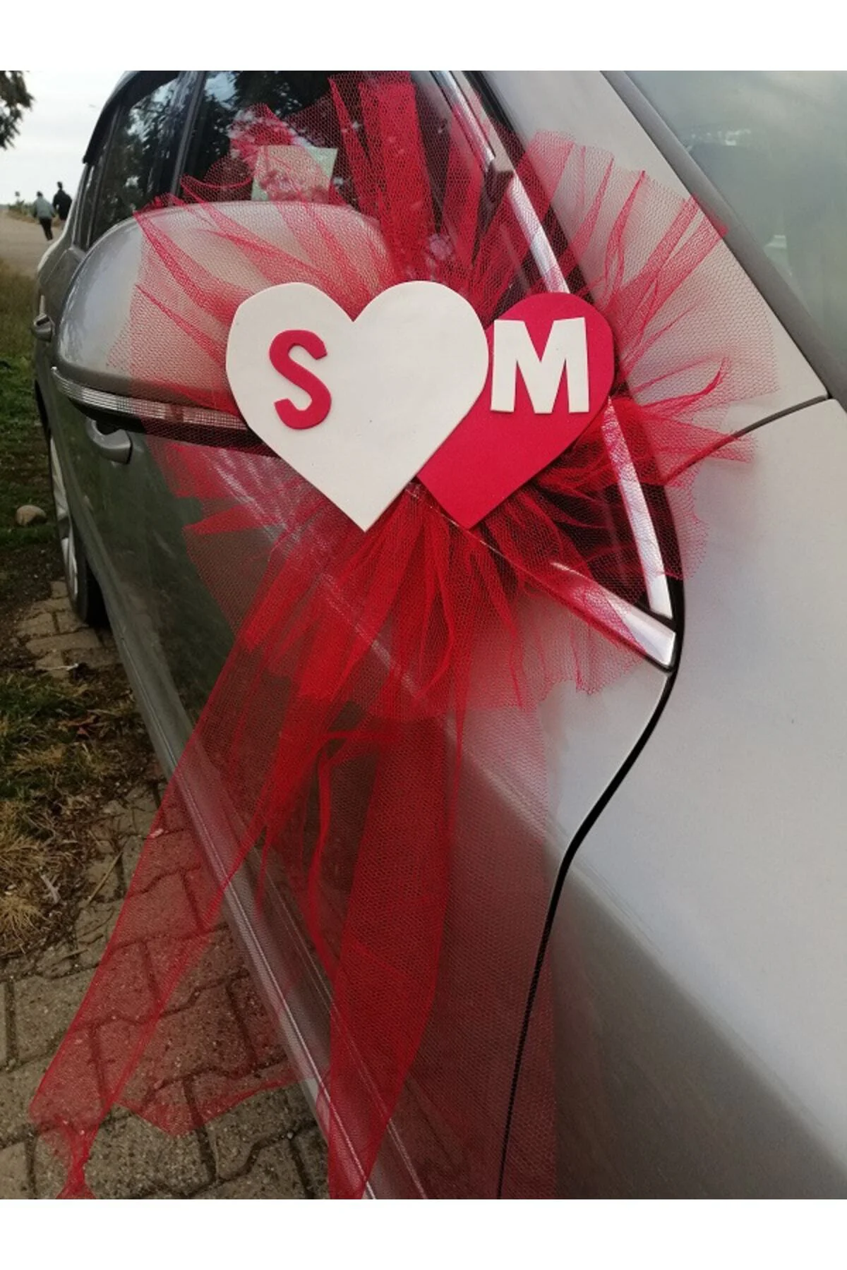 Kırmızı Beyaz Kalpli Etekli Konvoy Süsü 10 Lu