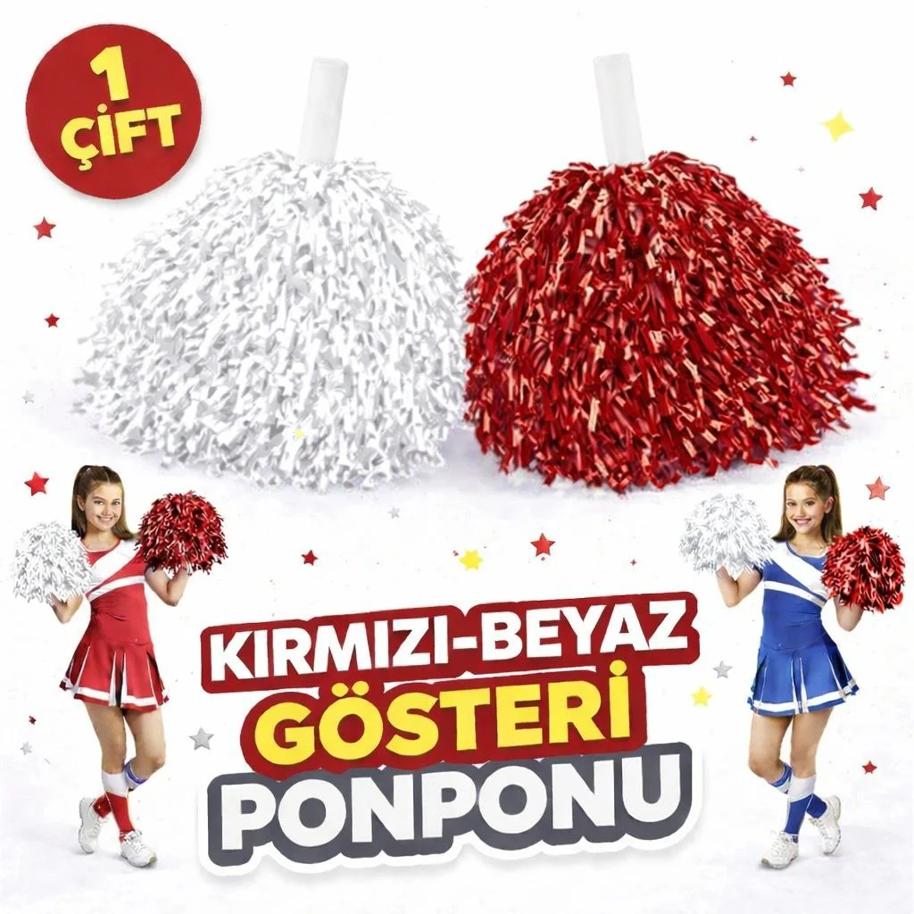 Kırmızı-Beyaz Okul Gösteri Ponponu (1 Çift) - 23 Nisan 19 Mayıs 29 Ekim Tezahürat Ponponları Fiyatı, Yorumları ve Özellikleri