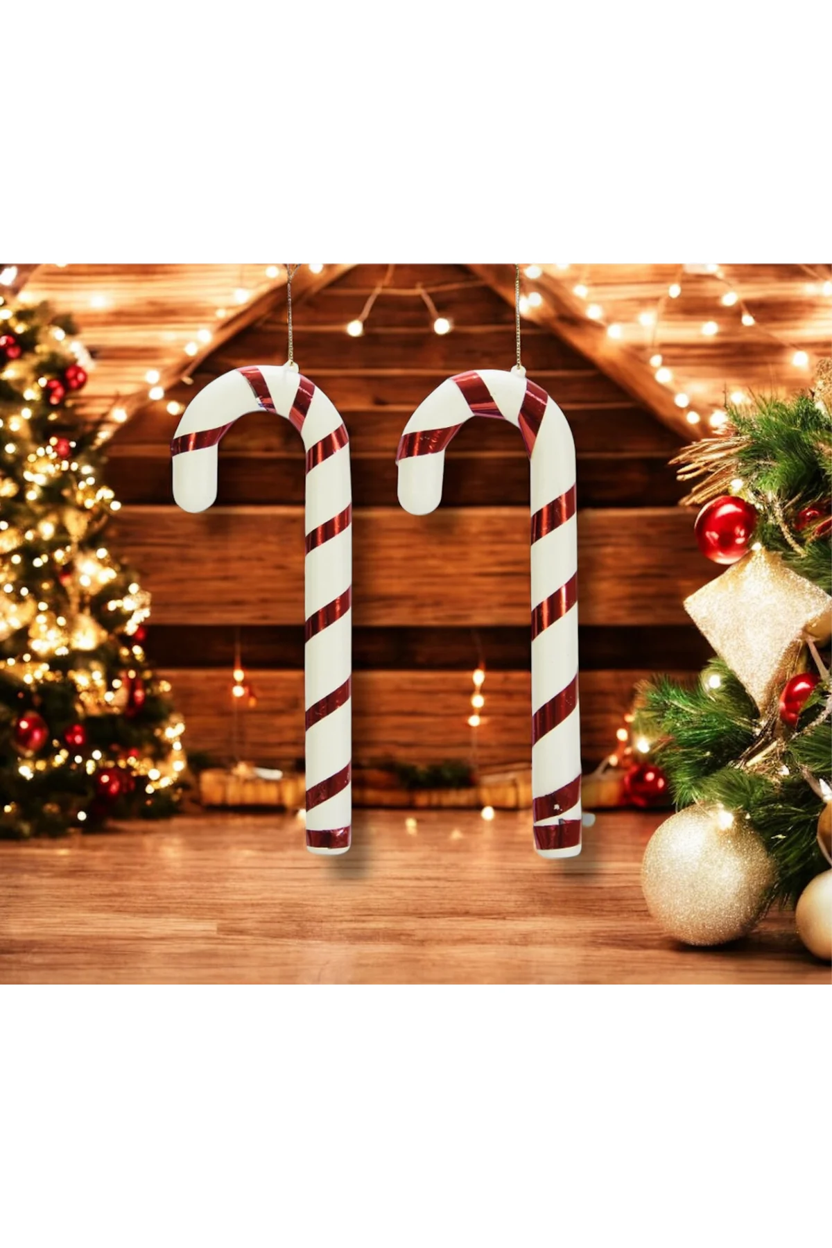 Kırmızı Beyaz Yılbaşı Süsü Bastonları, 21 cm, 2'li set, şık ve ne