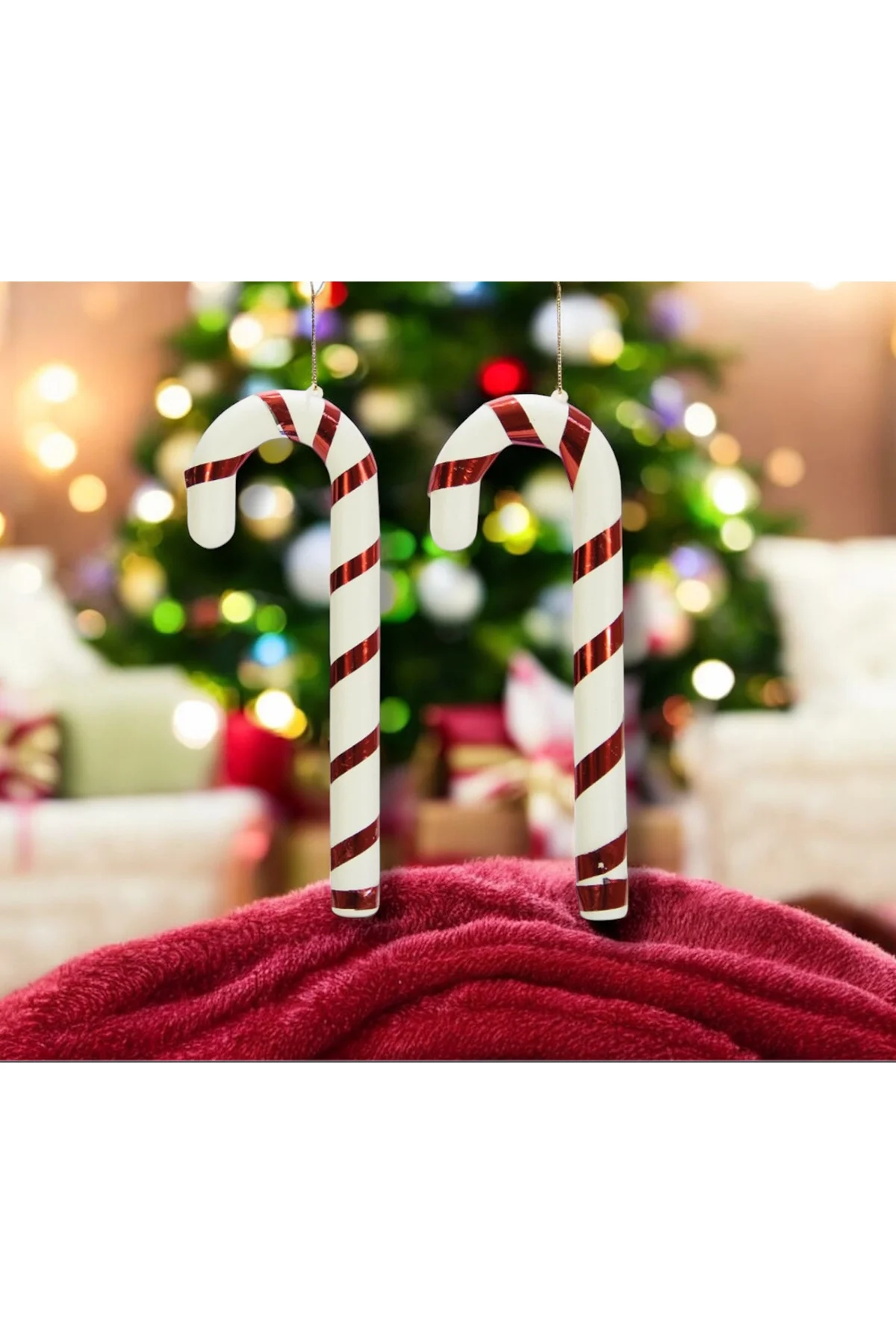 Kırmızı Beyaz Yılbaşı Süsü Bastonları, 21 cm, 2'li set, şık ve ne