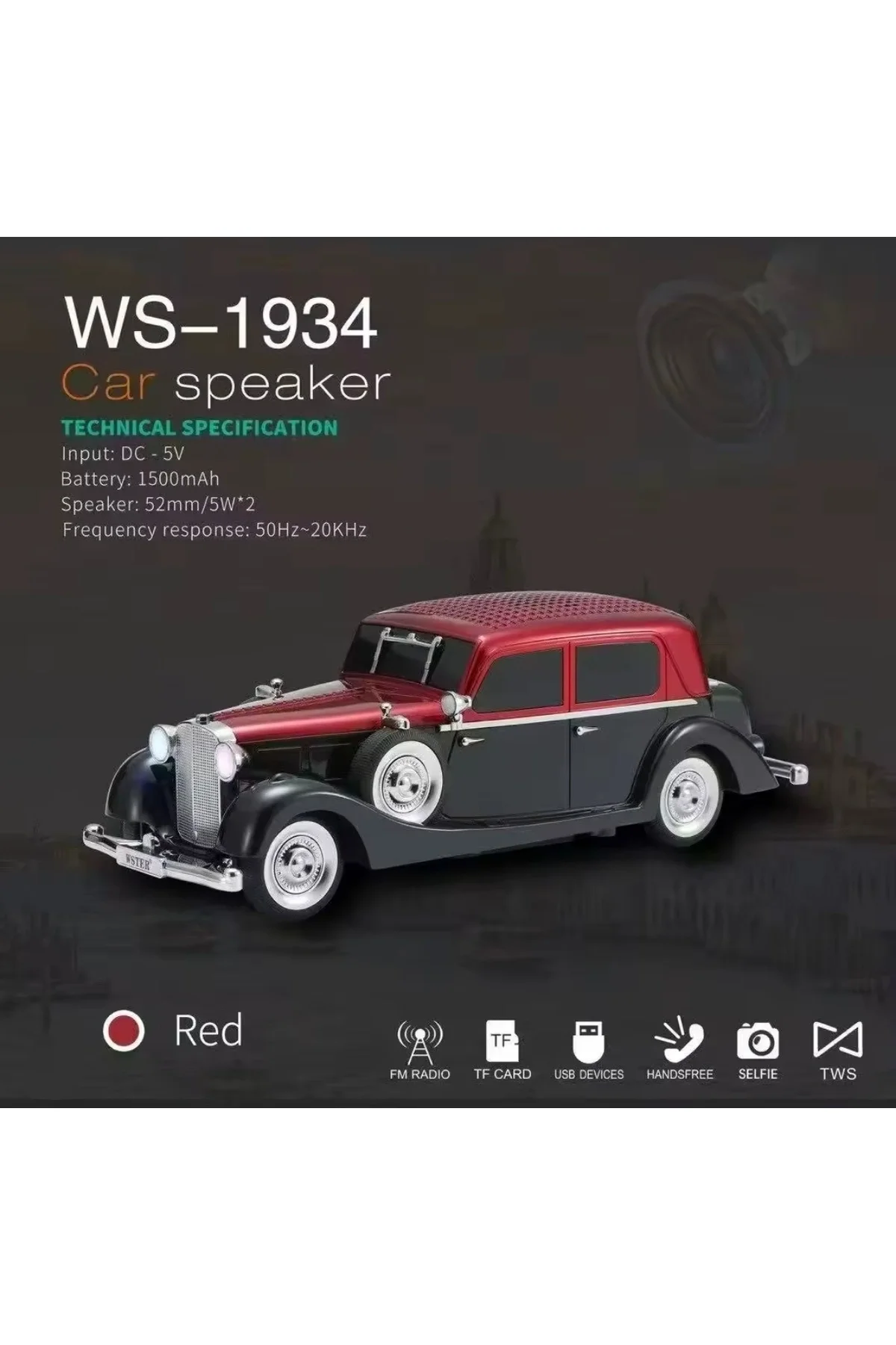 Kırmızı bluetooth hoparlör şarjlı, FM radyo, SD kart, USB, çoklu bağlantı, 1 yıl garantili