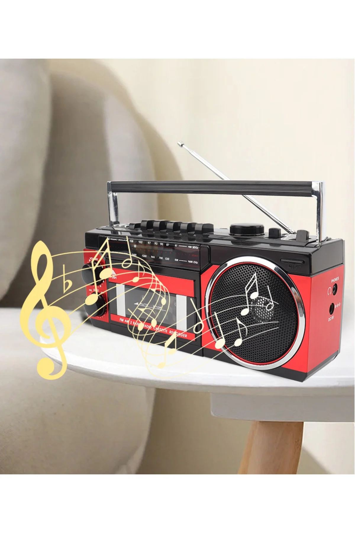Kırmızı Bluetooth özellikli FM radyo USB MP3 çalar kaset çalar nostaljik müzik seti
