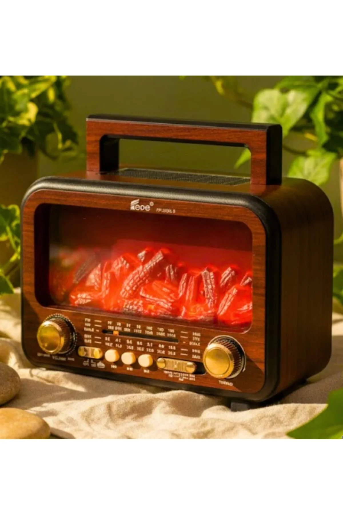 Kırmızı bluetoothlu şömine tipi nostaljik radyo FM radyo USB MP3 player şarjlı hoparlör