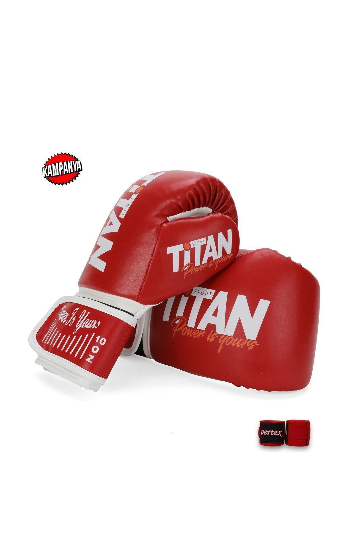 Titan Sport Kırmızı Boks Eldiveni + Vertex Boks Bandajı 2'Li Kampanyalı Ürün