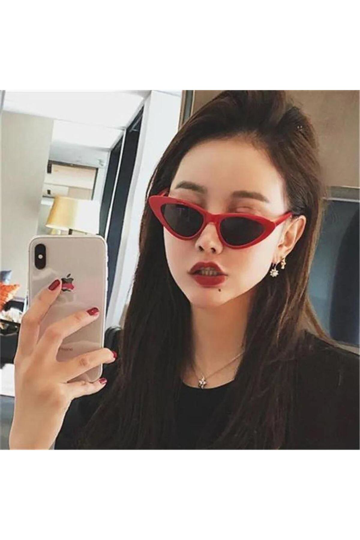 Köstebek Kirmizi Cateye Modern Güneş Gözlüğü