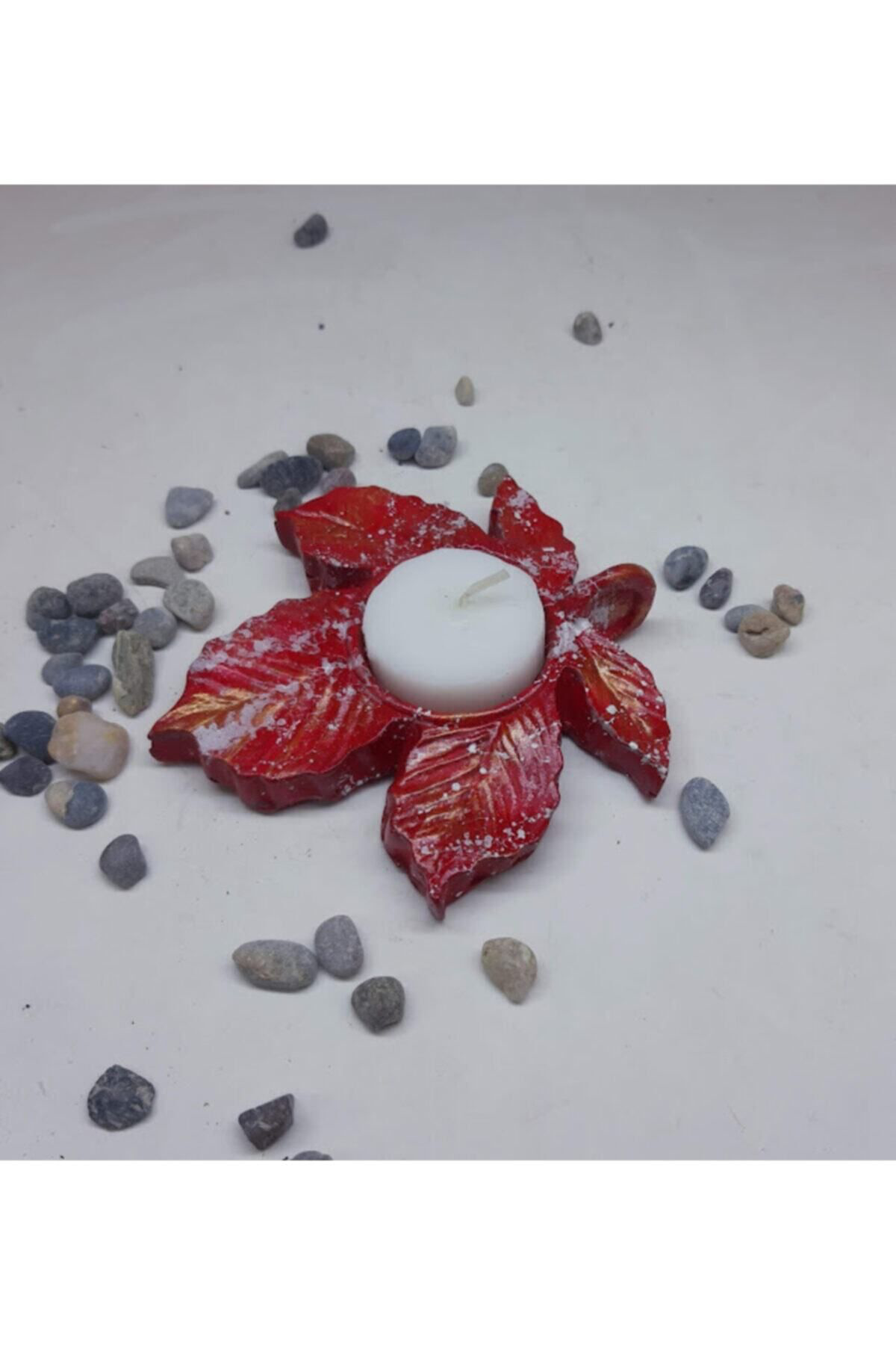 Dodemert Home Kirmizi Çinar Yaprak Beton Mumluk