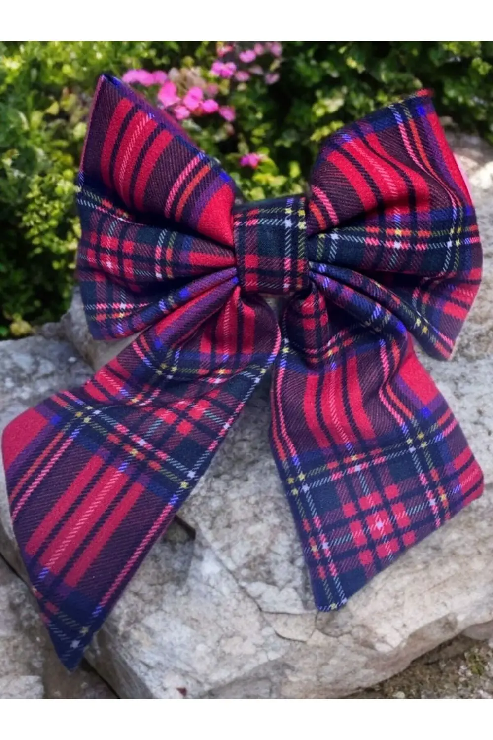 kırmızı ekoseli otomatik klipsli krep kumaş toka