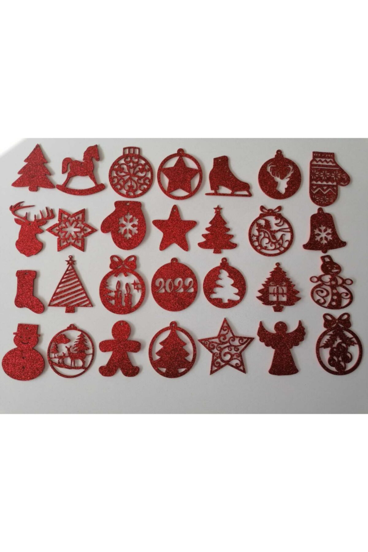 Leylaser Kirmizi Eva Yilbaşi Ağaci Süsü 7,5X7,5 Cm 28Li