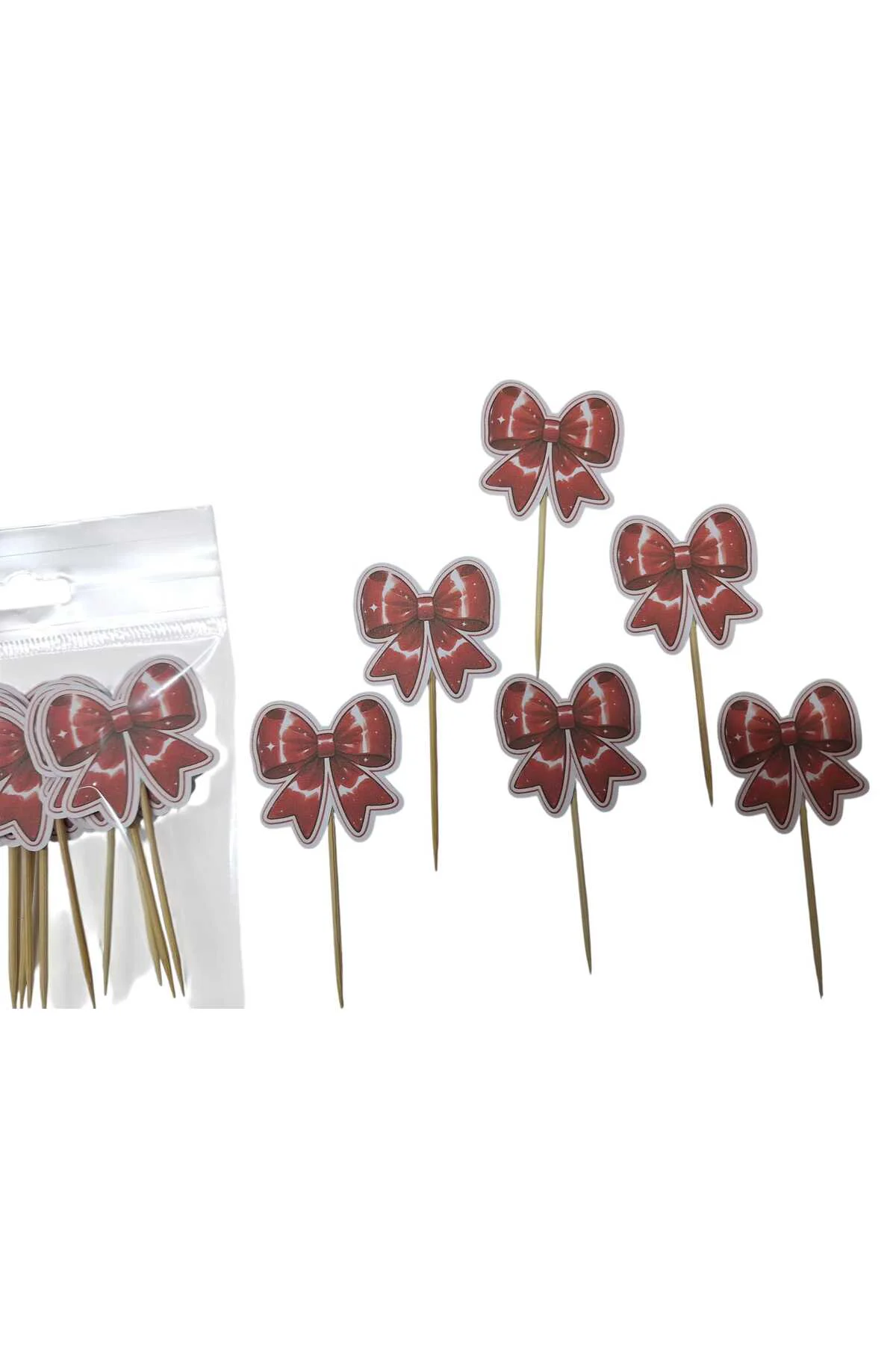 KIRMIZI FİYONKLU Doğum Günü Kürdanı ,pasta Süsü 15 'li