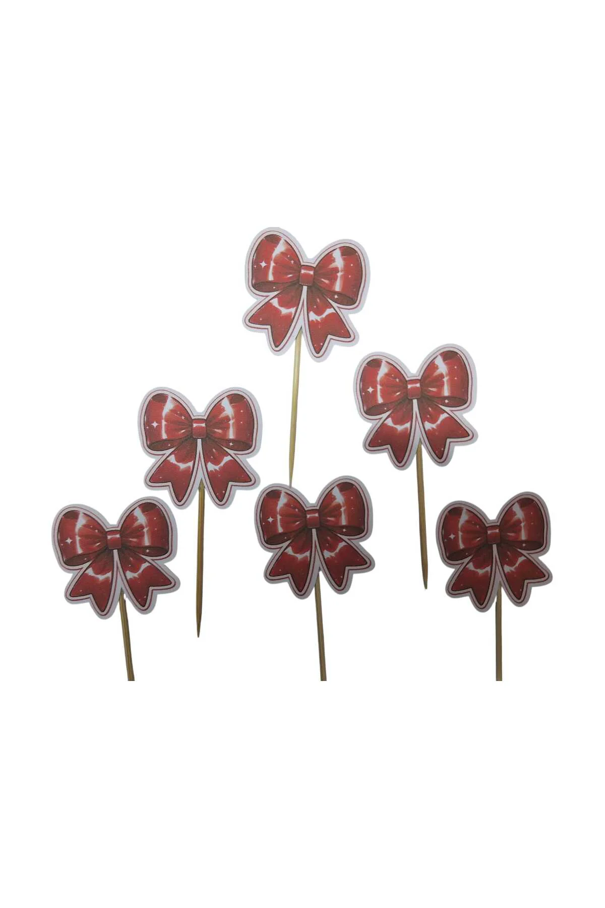 KIRMIZI FİYONKLU Doğum Günü Kürdanı ,pasta Süsü 15 'li