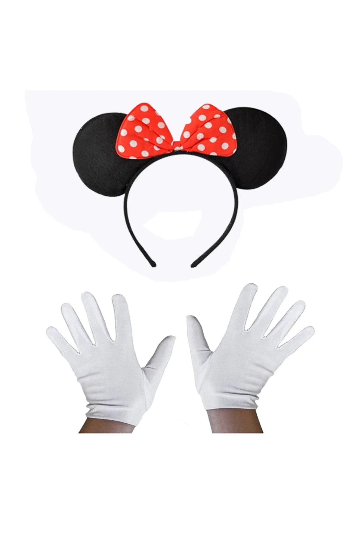 Kırmızı Fiyonklu Minnie Mouse Tacı ve Beyaz Eldiven Seti  GO50604481300