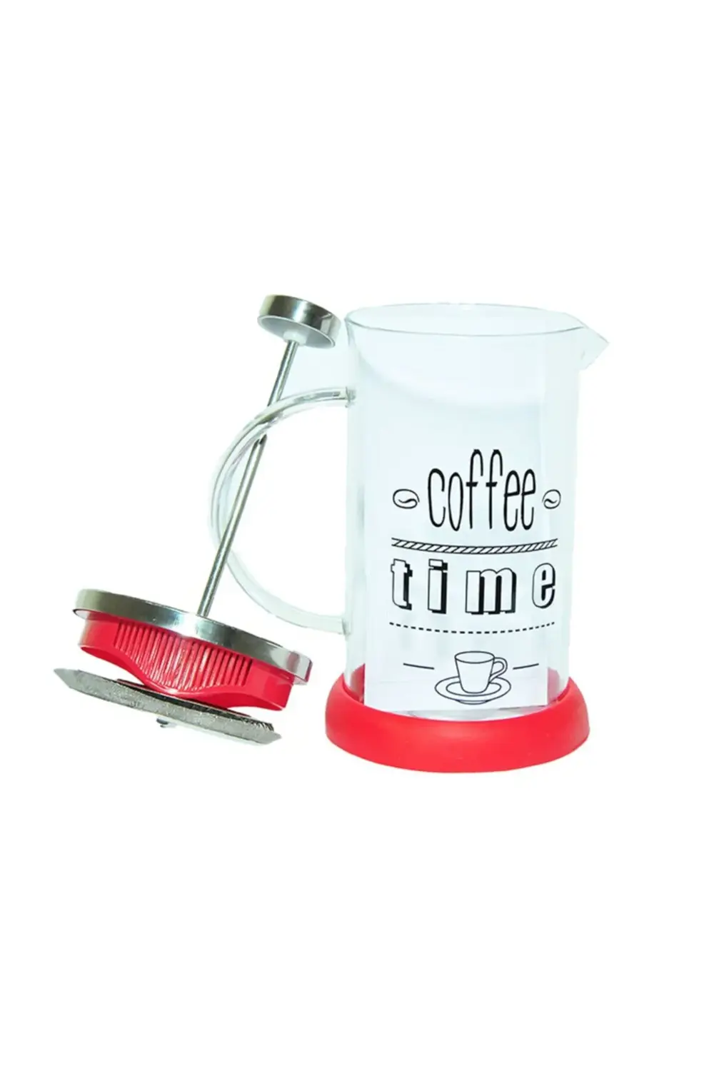 Kırmızı  French Press Bitki Çayı Cam Demliği 600 Ml