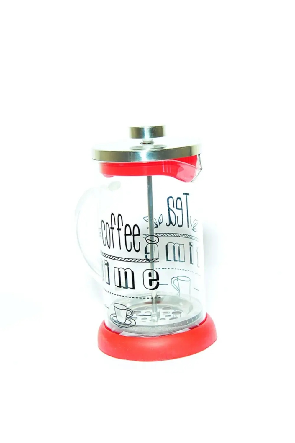 Kırmızı  French Press Bitki Çayı Cam Demliği 600 Ml