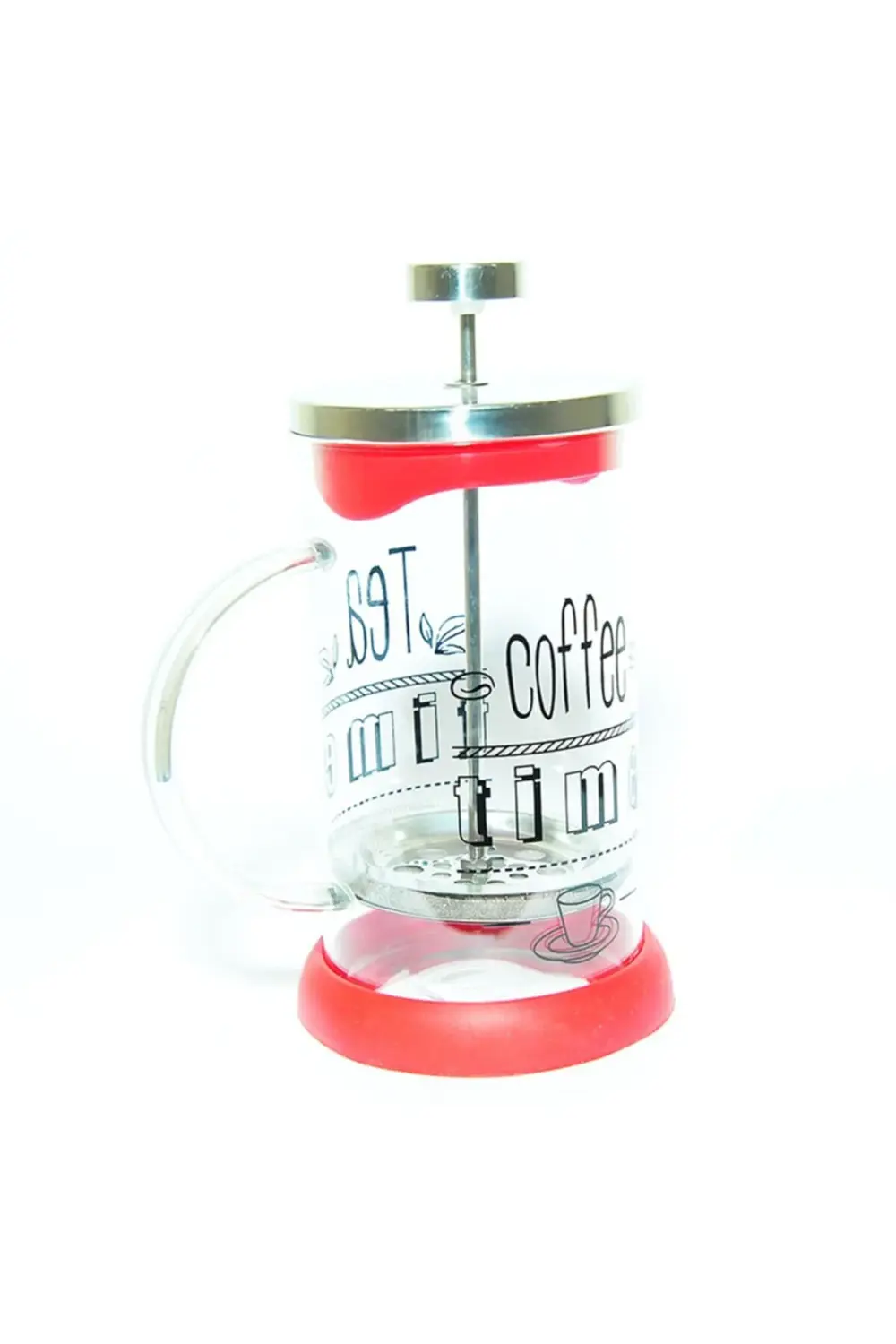 Kırmızı  French Press Bitki Çayı Cam Demliği 600 Ml