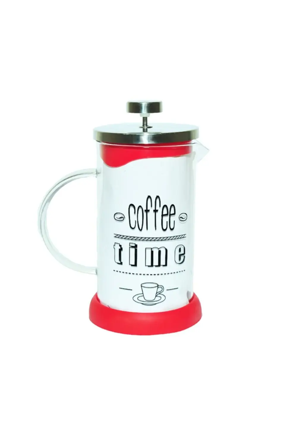 Kırmızı  French Press Bitki Çayı Cam Demliği 600 Ml