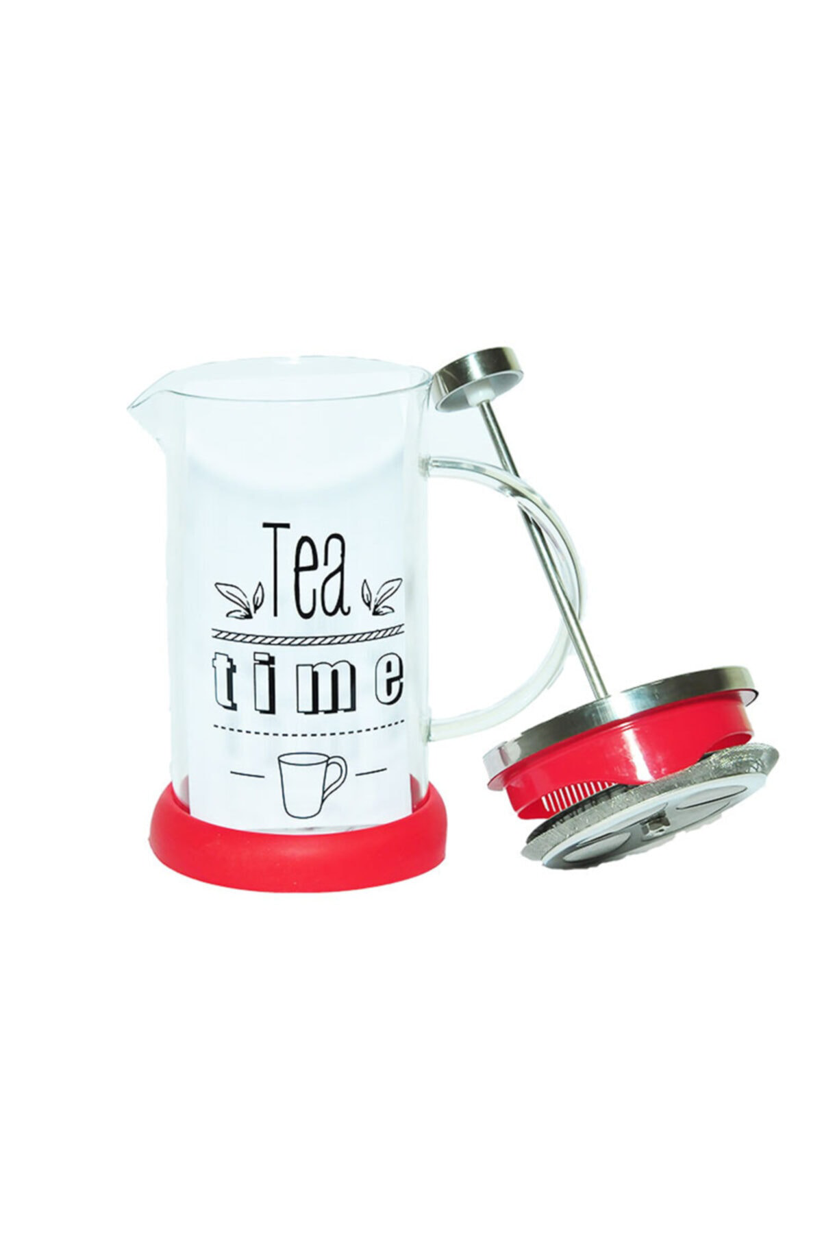 Yitian Kırmızı  French Press Bitki Çayı Cam Demliği 600 Ml