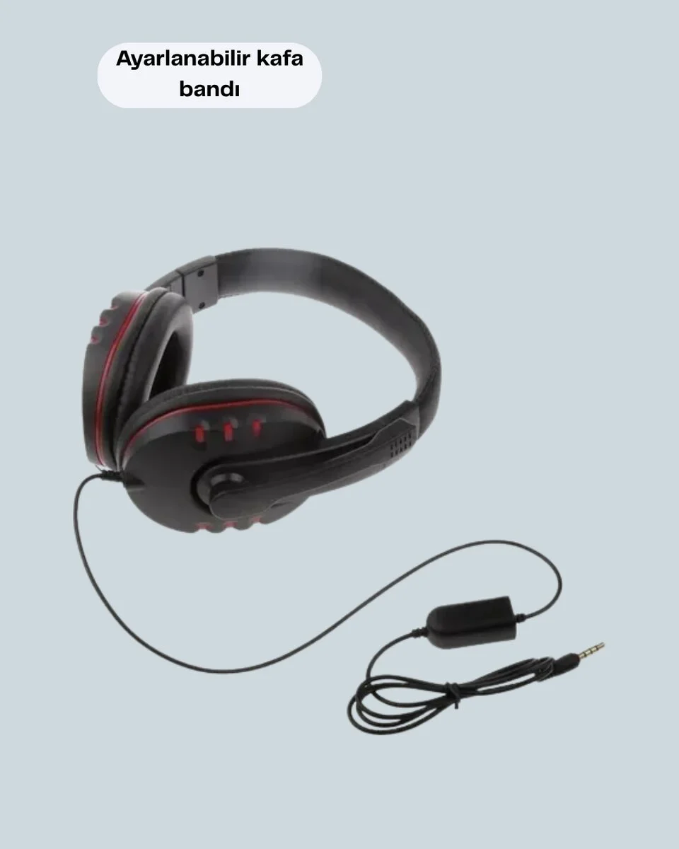 Kırmızı Gaming Kulaklık Mikrofonlu Konforlu ve Dayanıklı Kablolu - Stereo Ses