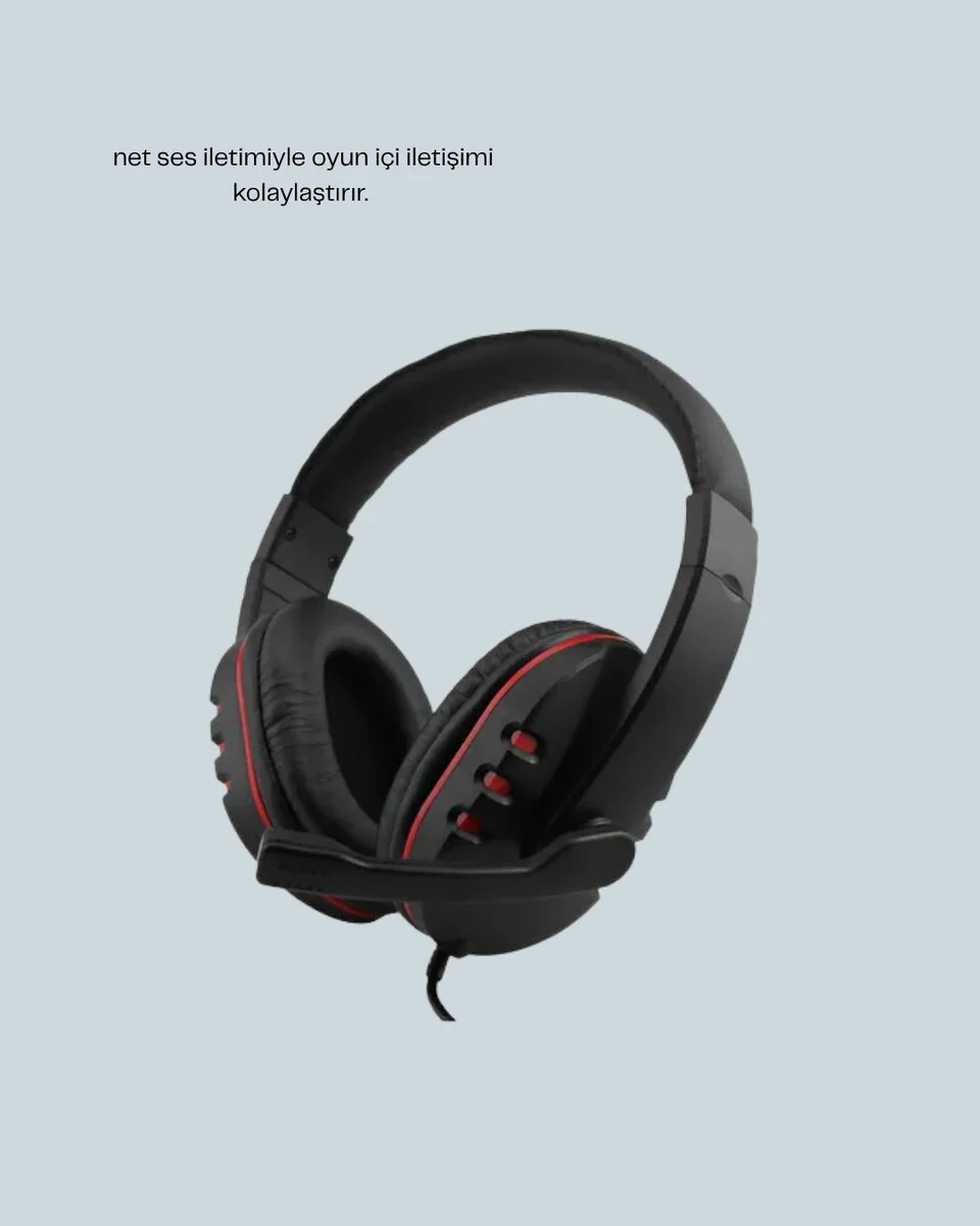 Kırmızı Gaming Kulaklık Mikrofonlu Konforlu ve Dayanıklı Kablolu - Stereo Ses