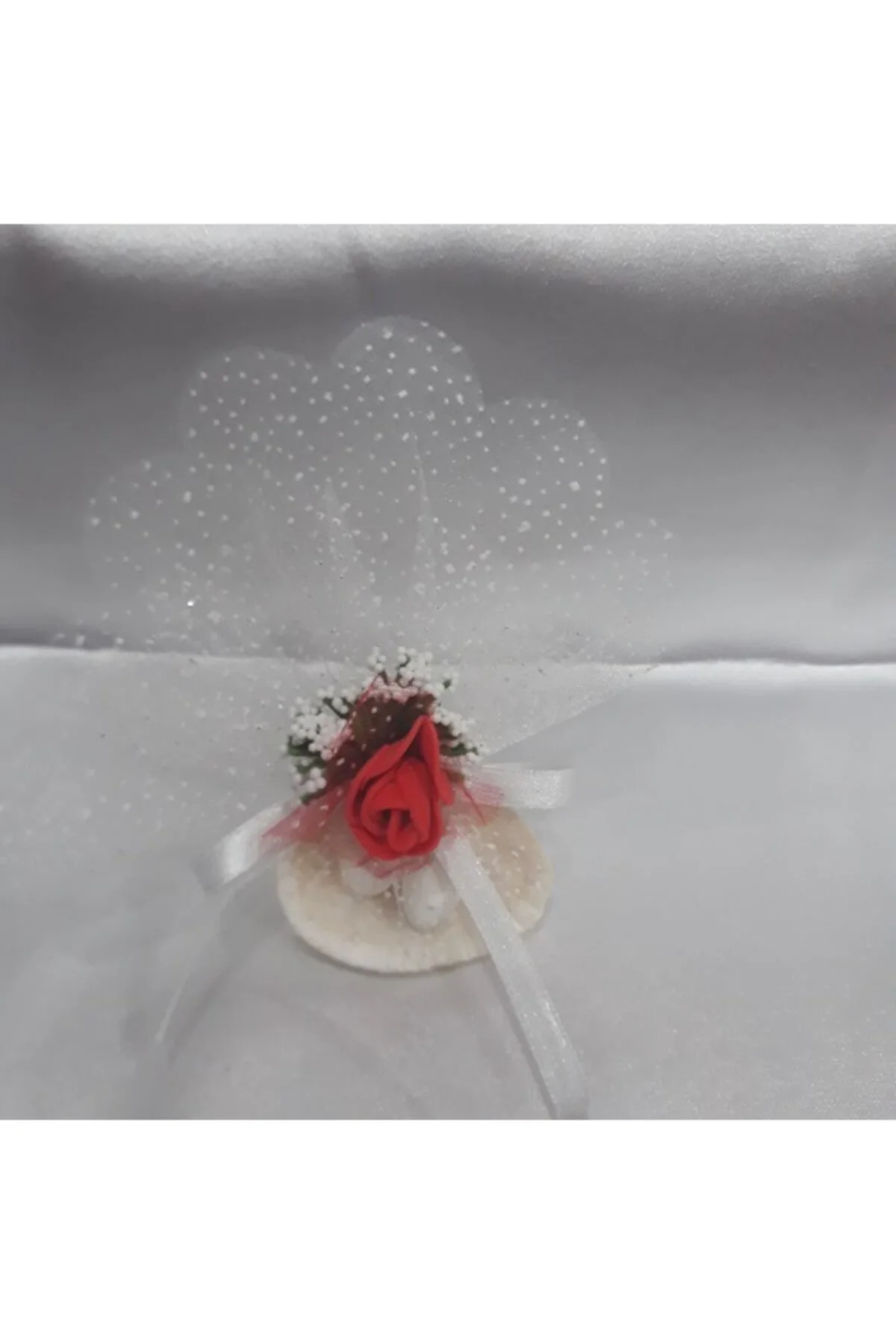 Kırmızı Güllü Deniz Kabuklu Nikah Şekeri 50 Li
