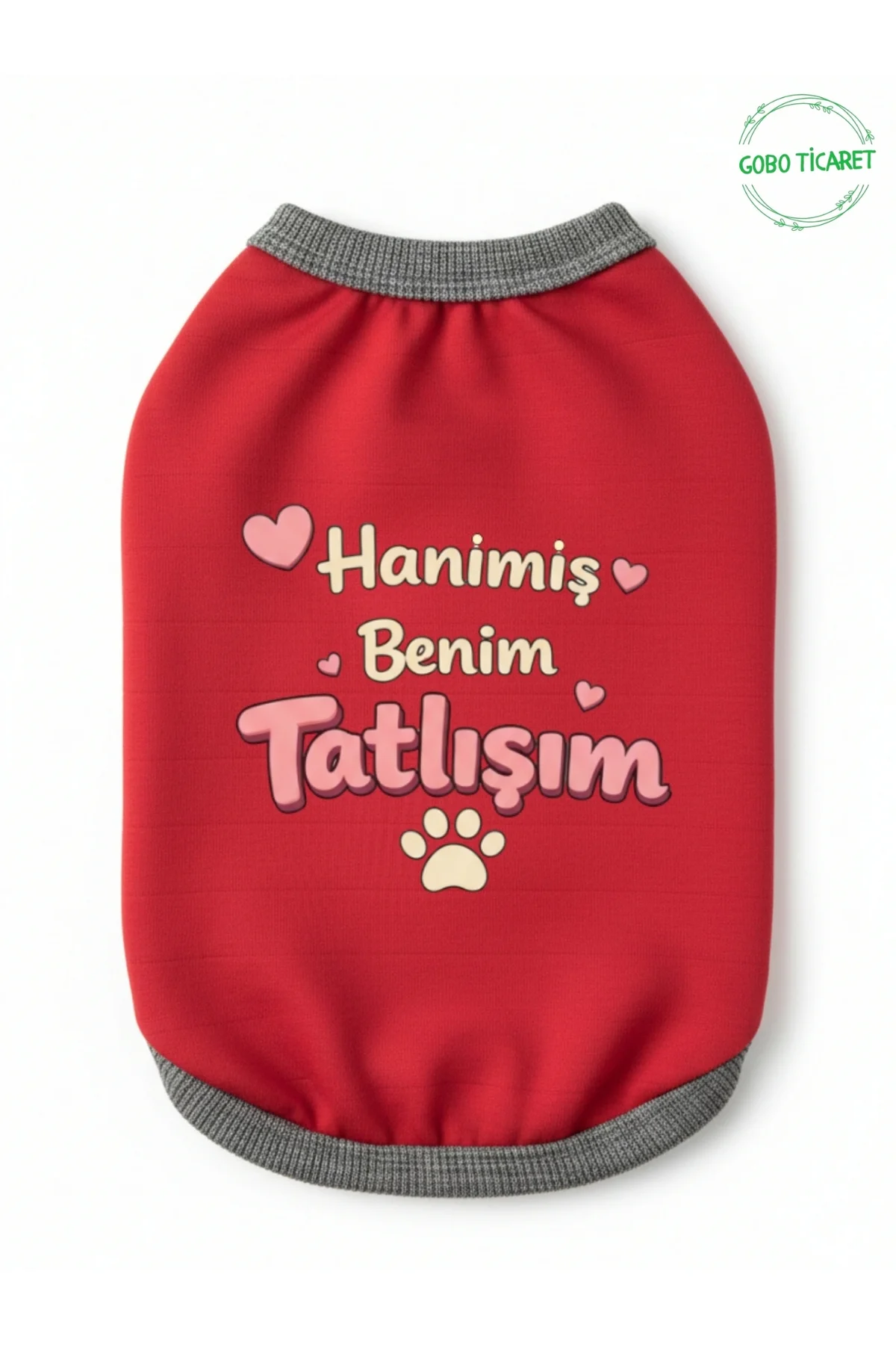 Kırmızı Hanimiş Benim Tatlışım Baskılı Kedi ve Köpek Kıyafeti Tişörtü Elbisesi SMALL/S/Beden 1