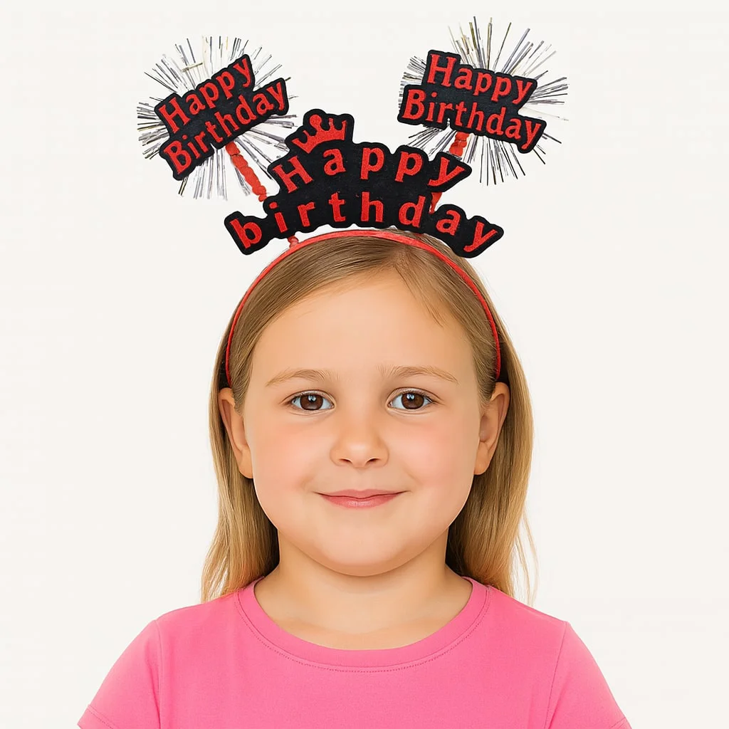 Kırmızı Happy Birthday Taç – Işıltılı Parti Tacı | Çocuk Doğum Günü Aksesuarı