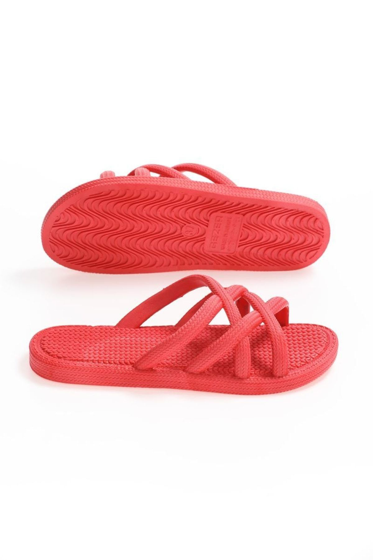 Nayad Bal Kırmızı Hasır Örgü Motif Kaymaz Taban Kadın Terlik Deniz Plaj Ban
