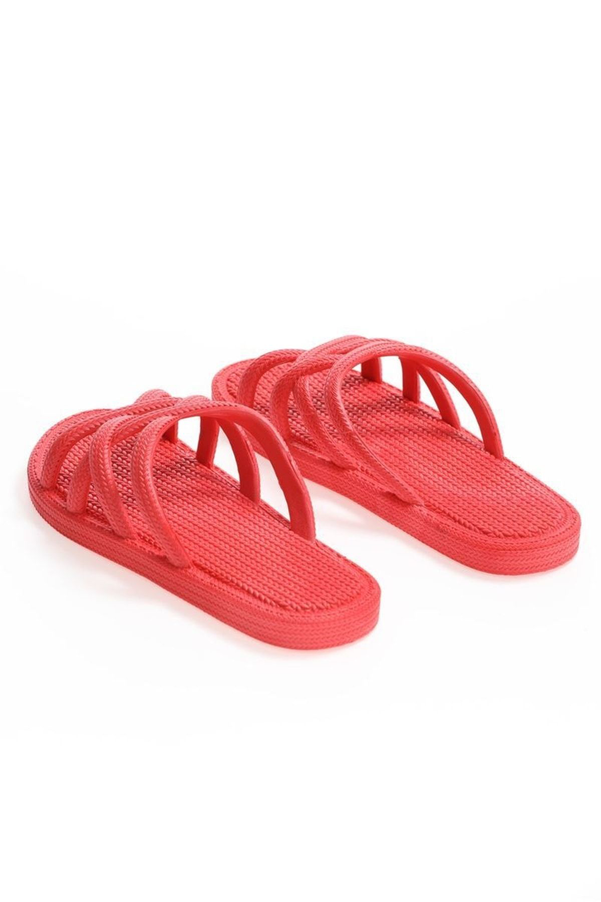 Nayad Bal Kırmızı Hasır Örgü Motif Kaymaz Taban Kadın Terlik Deniz Plaj Ban