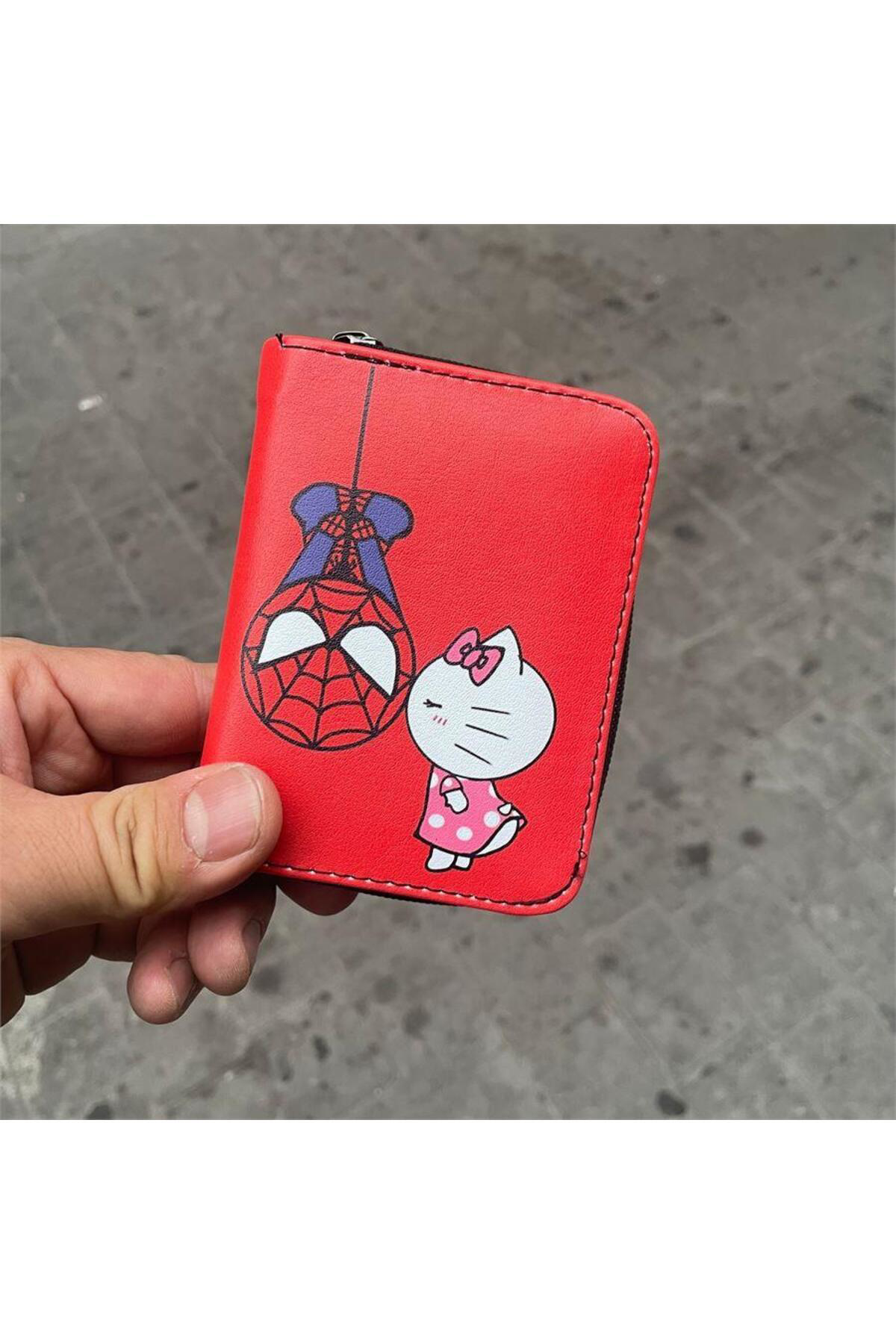 Kırmızı Hello Kitty Ve Spider-Man Kiss Kısa Cüzdan Kırmızı Hello Kitty Ve Spider-Man Kiss Kısa Cüzdan