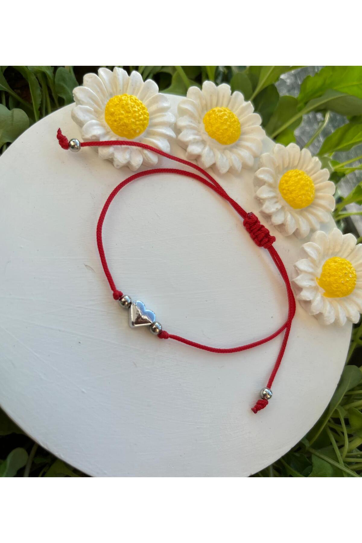 kırmızı ipli ayarlanabilir kalpli sade zarif halhal