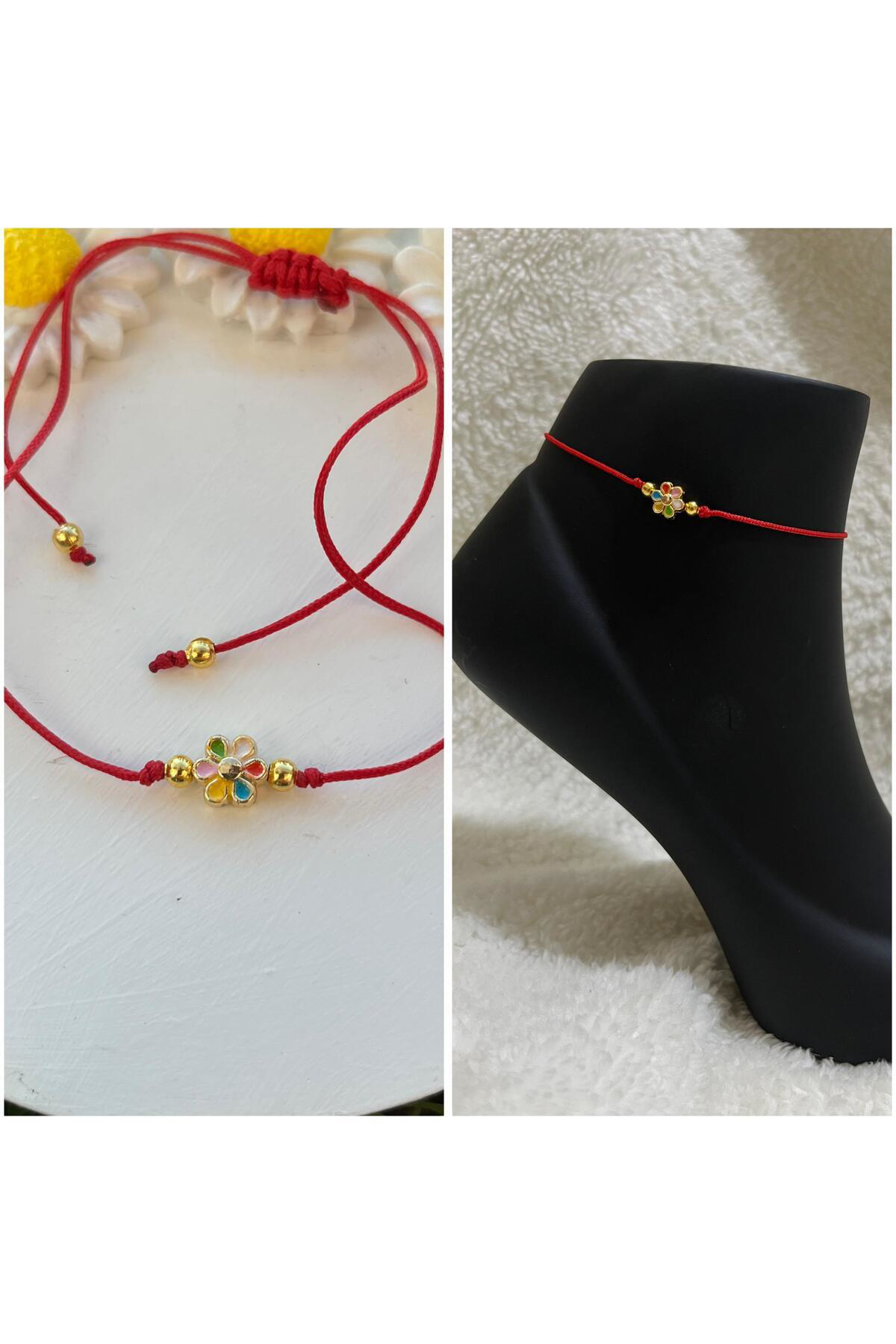 Arescollection Kırmızı İpli Ayarlanabilir Kalpli Sade Zarif Halhal