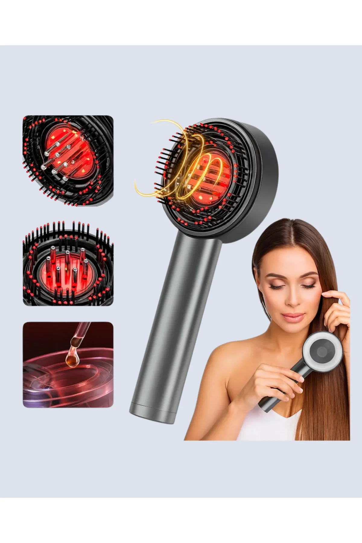 Kırmızı Işık Terapi Saç Derisi Masaj Tarağı 3 Modlu Yağ Hazneli -